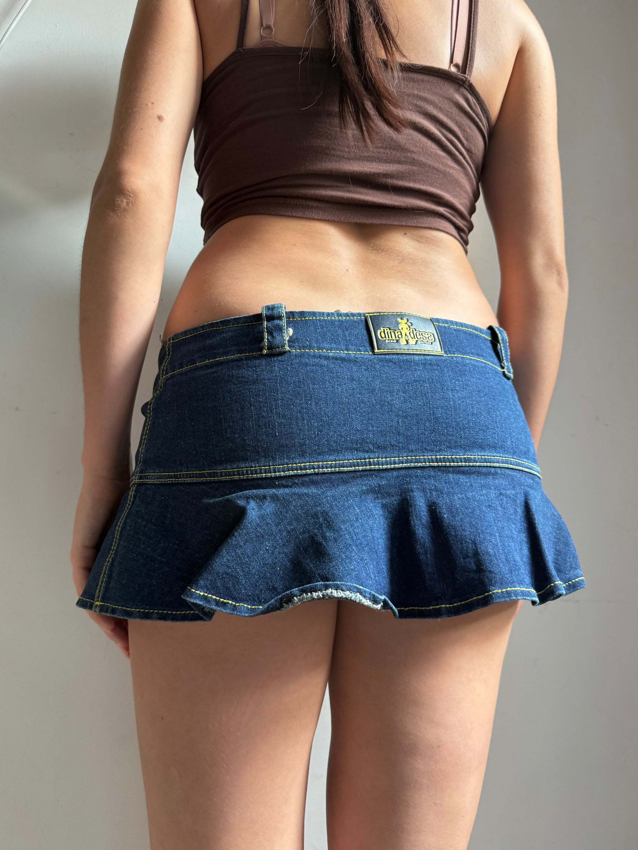 Navy denim low rise micro skirt (M)