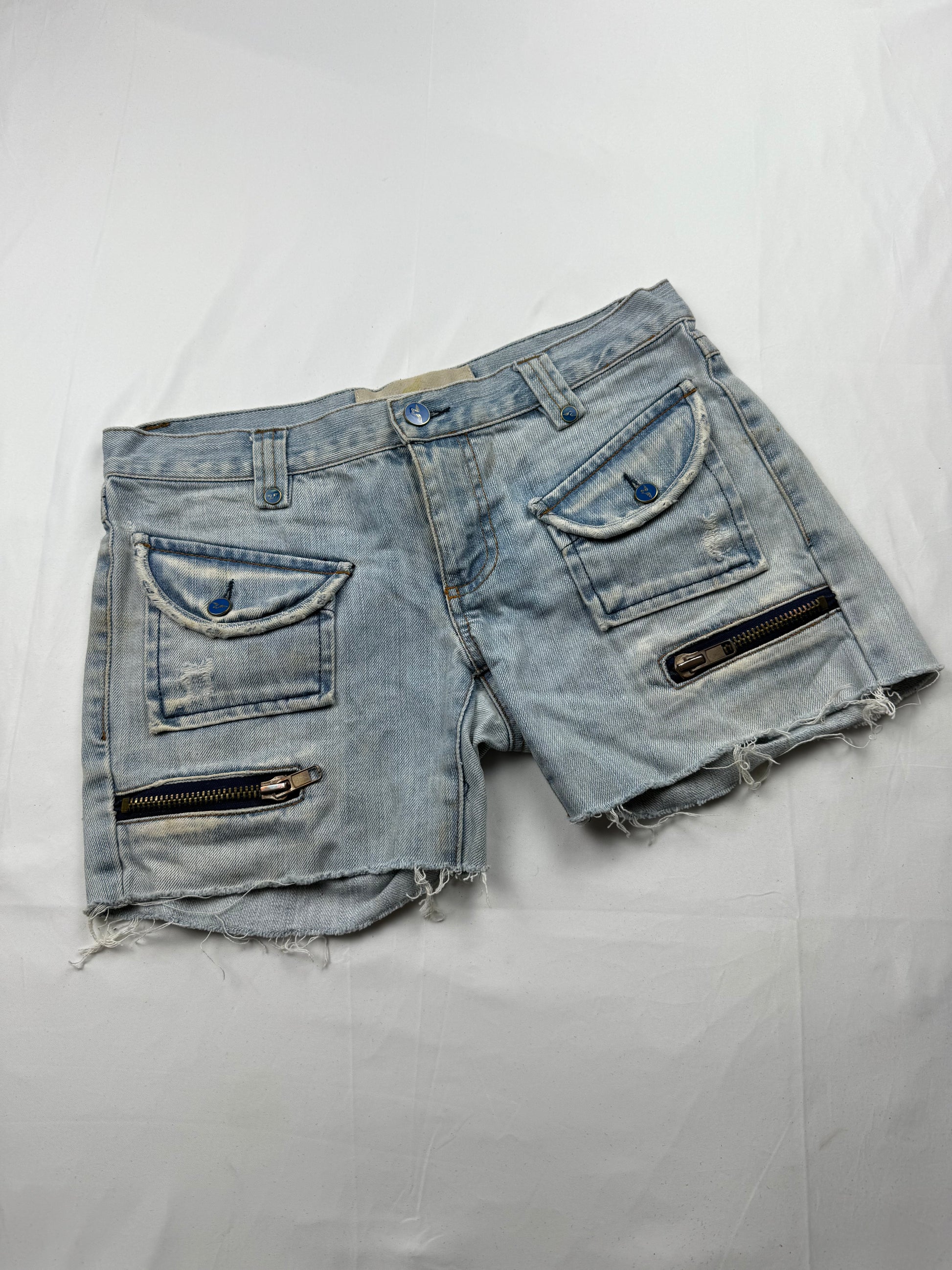 Blue denim low rise mini short (S)