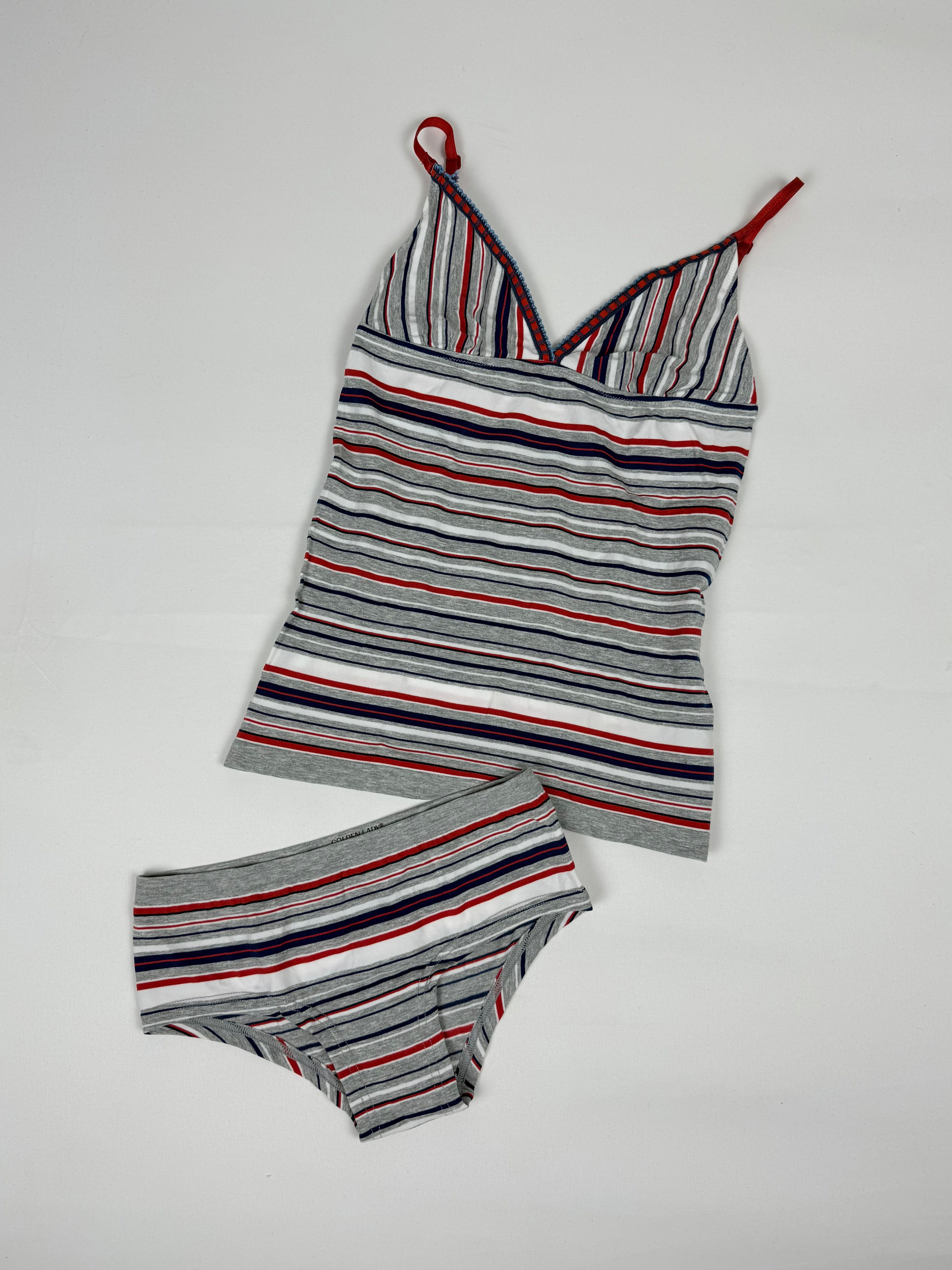 Grey striped stretchy top + shorty set (S)