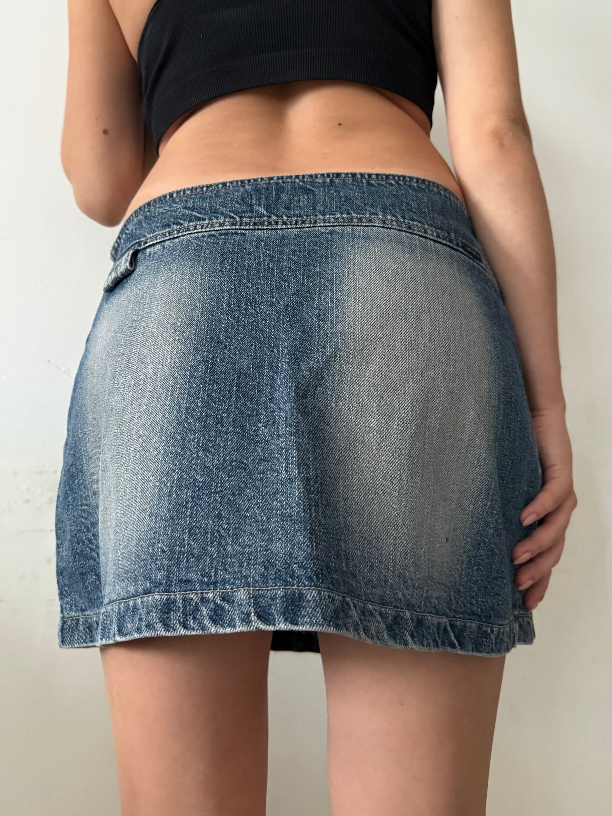 Blue denim mini pleated skirt (S/M)