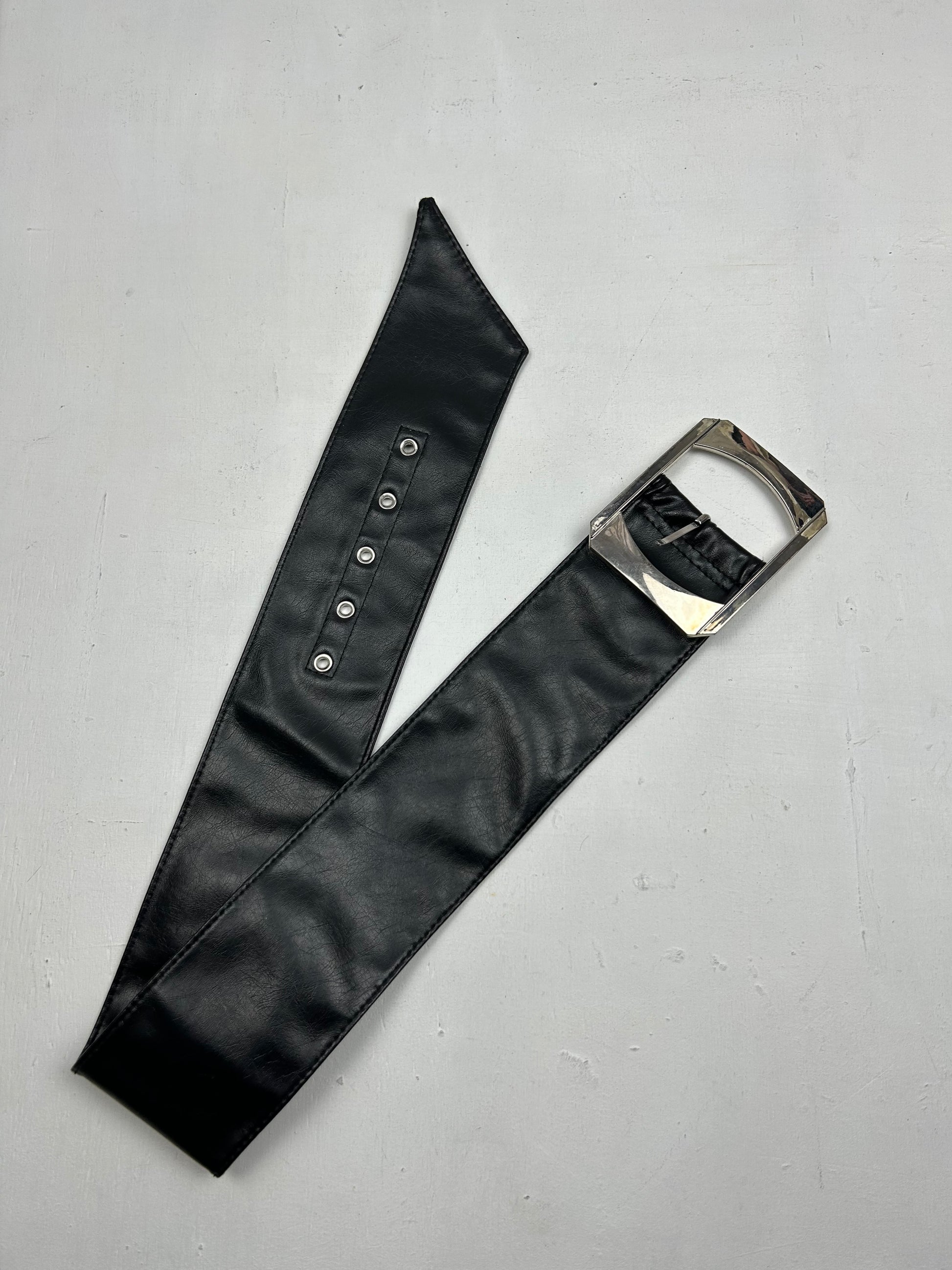 Black pvc leather buckle belt