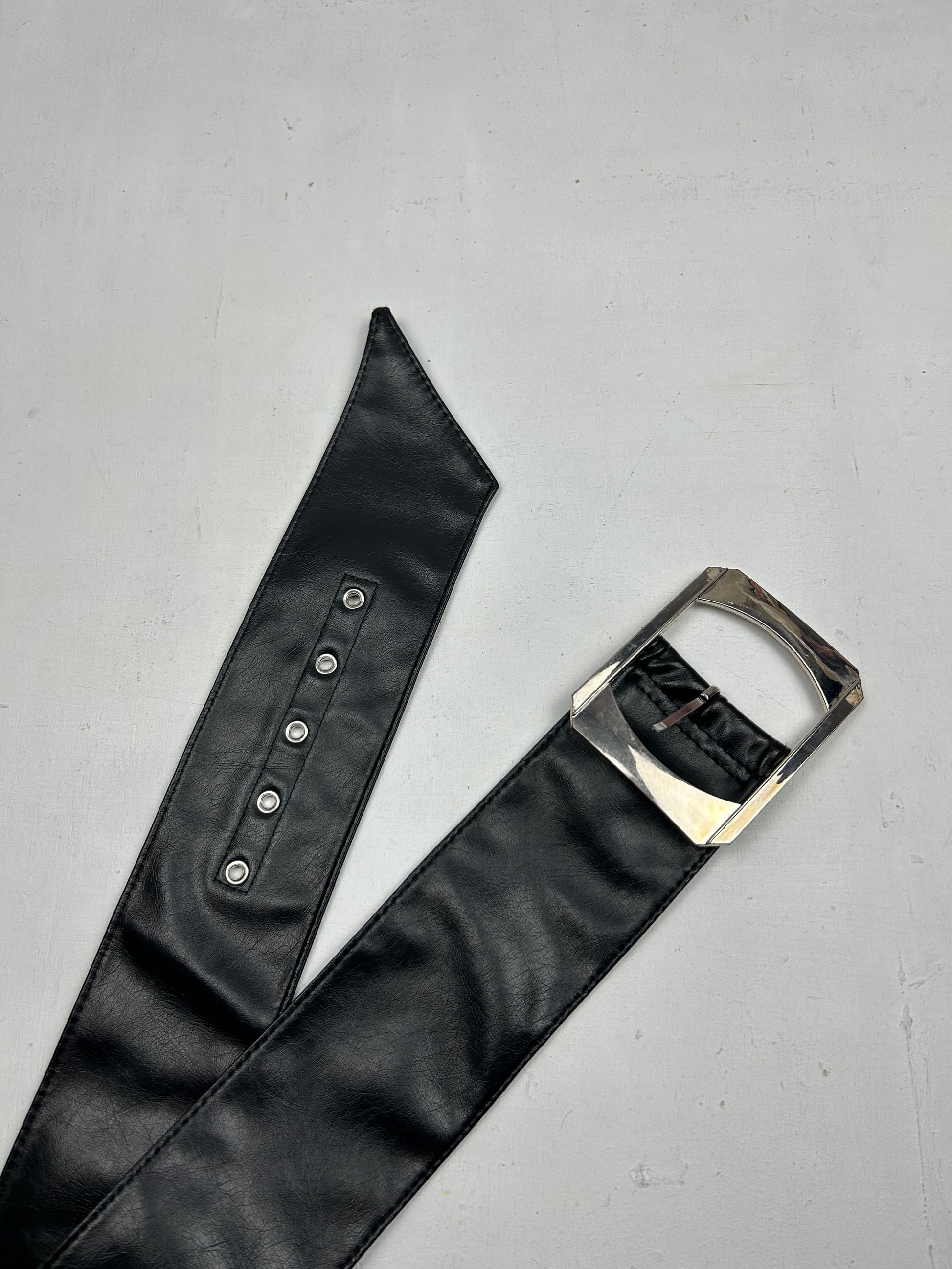 Black pvc leather buckle belt