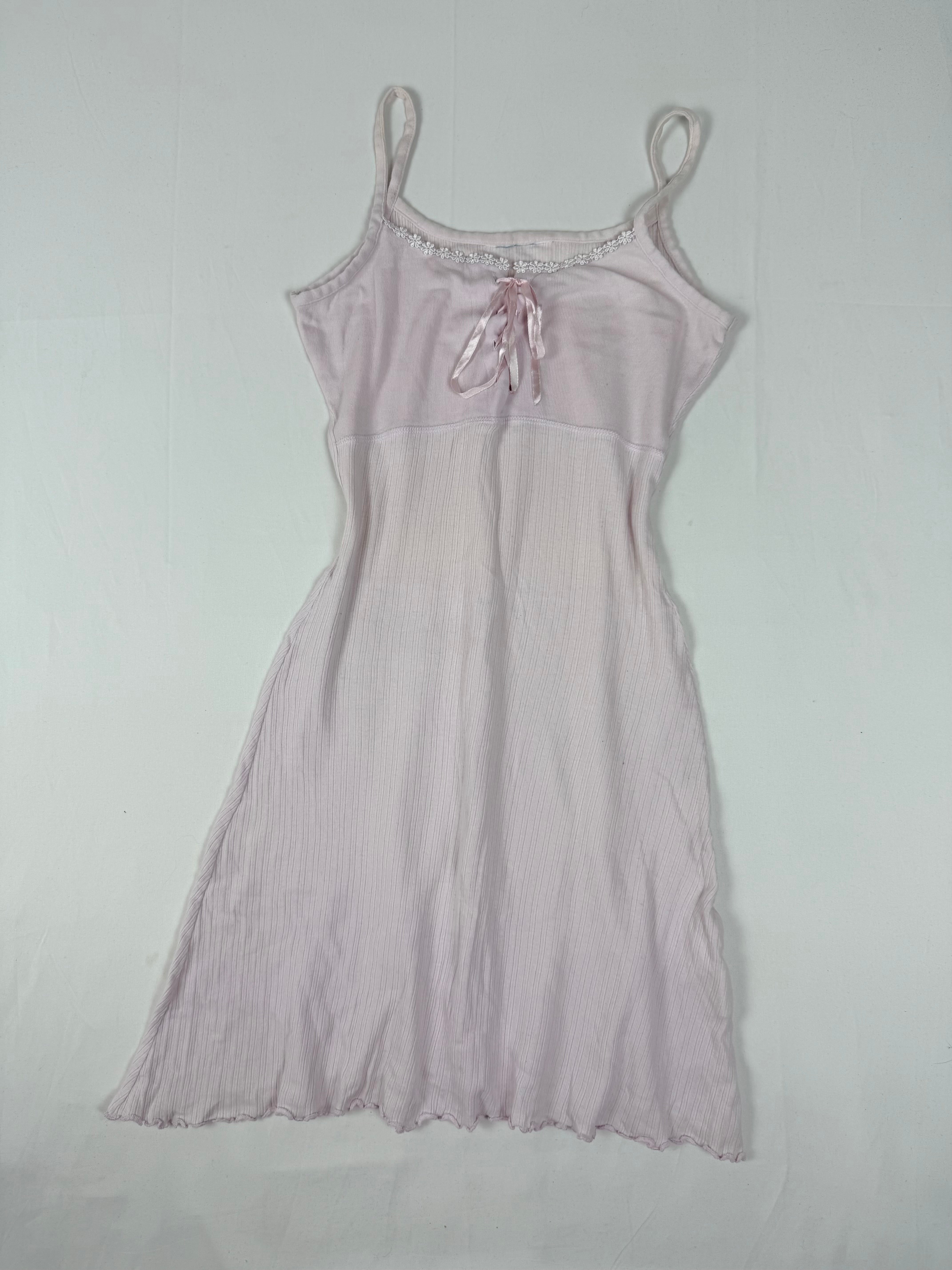 Baby pink ribbed tight fit babydoll mini dress (S/M)