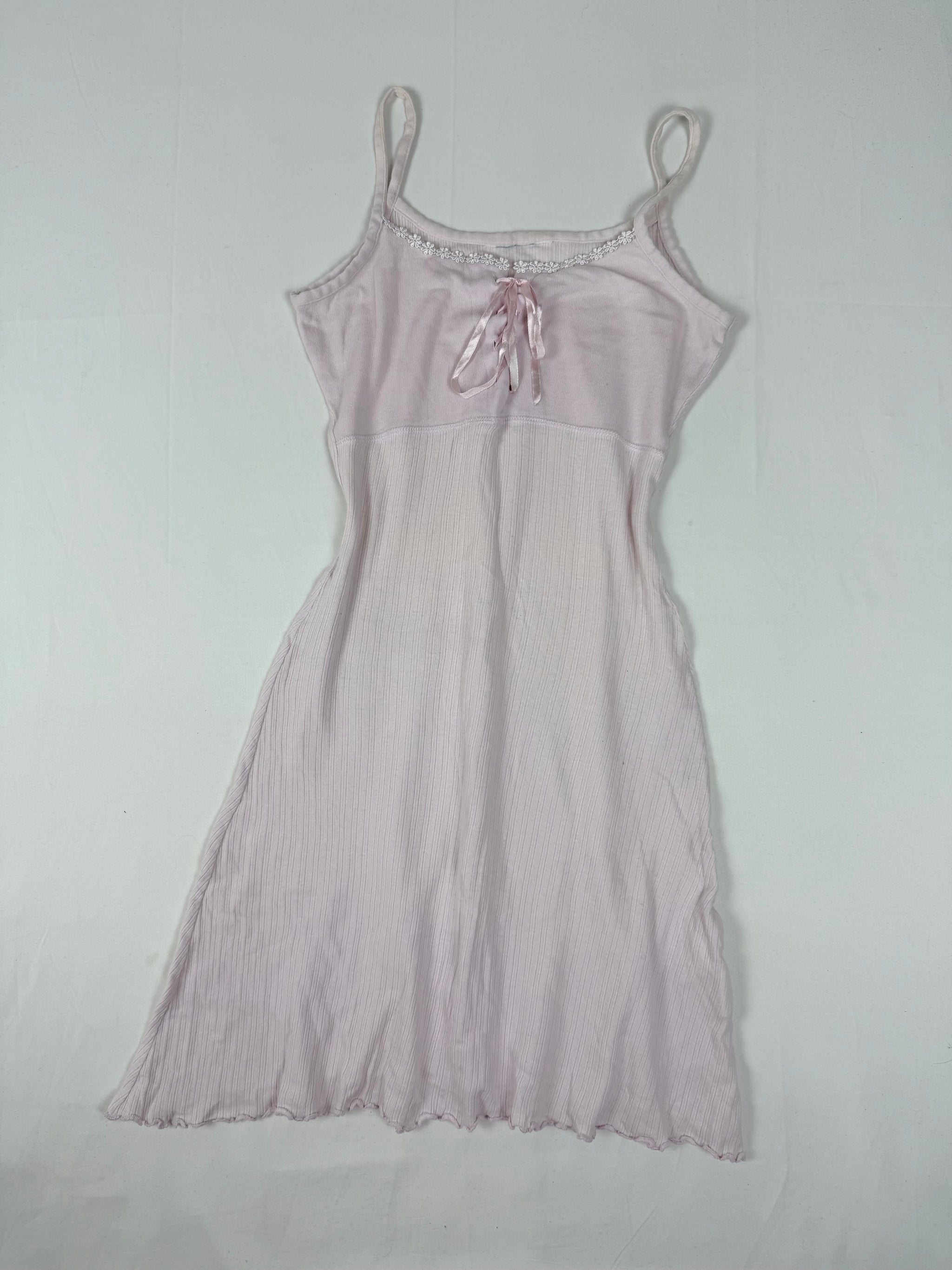 Baby pink ribbed tight fit babydoll mini dress (S/M)