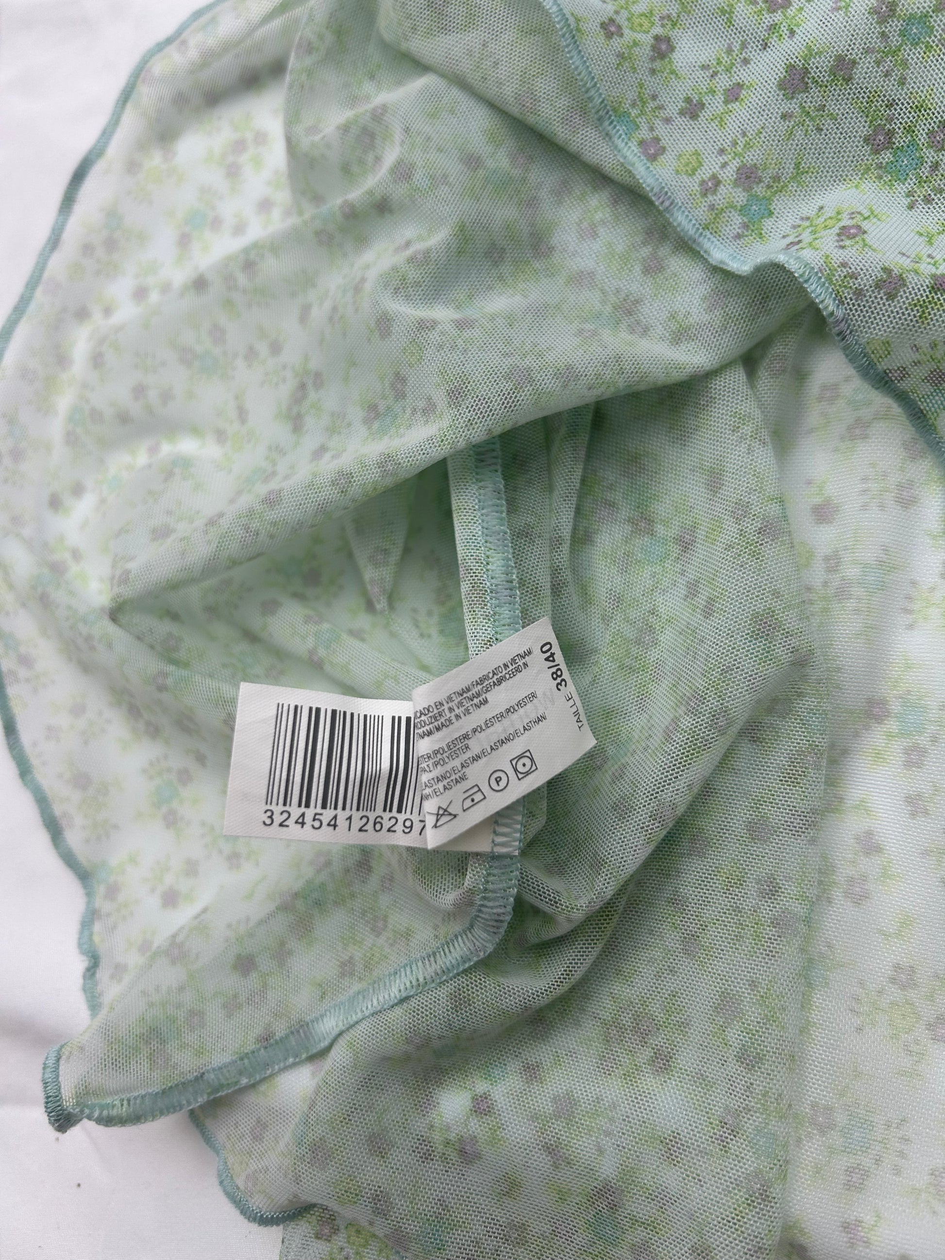 Green mesh floral print babydoll mini dress (S/M)