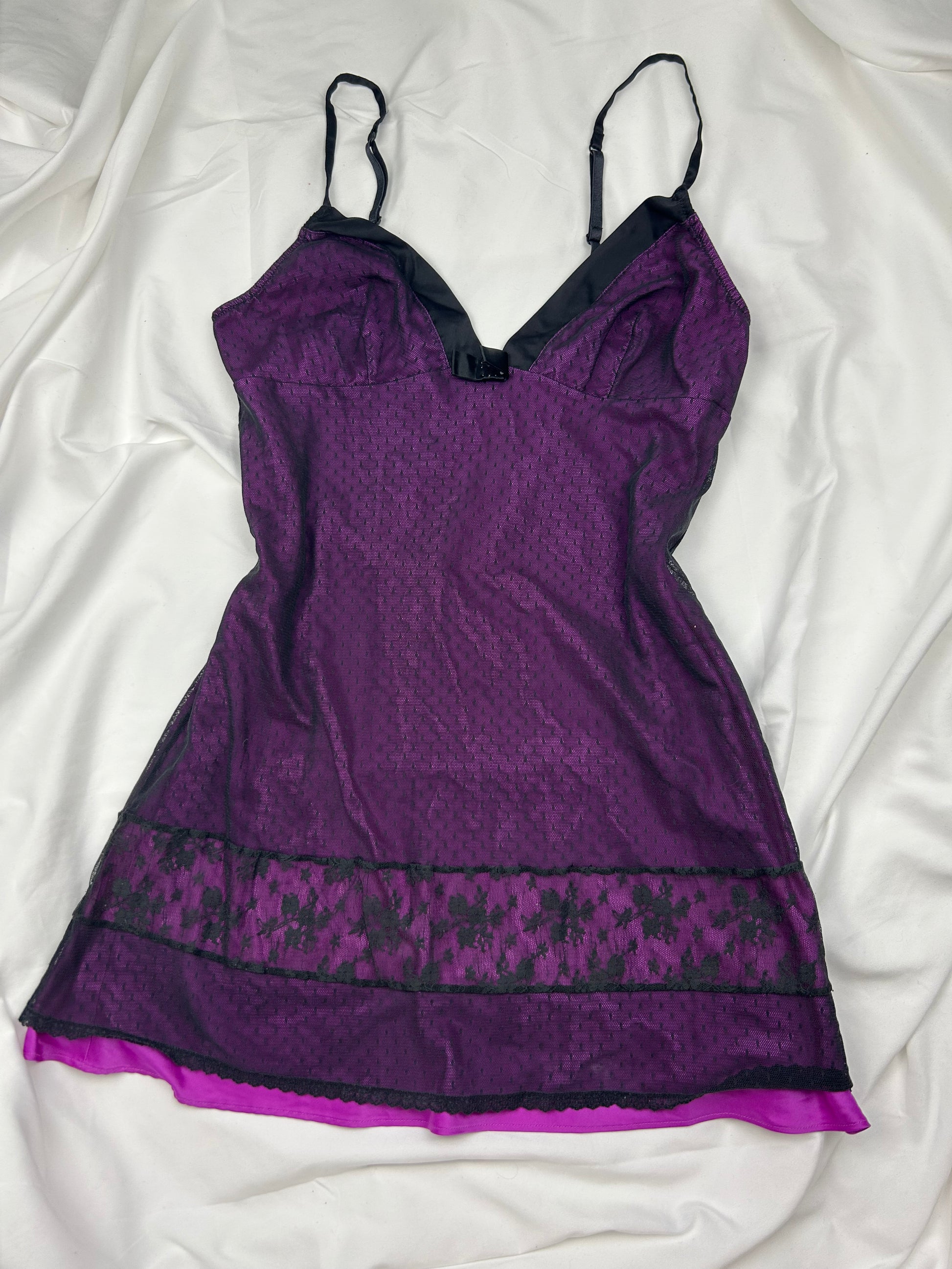 Purple & black mesh lined  babydoll mini dress (M/L)