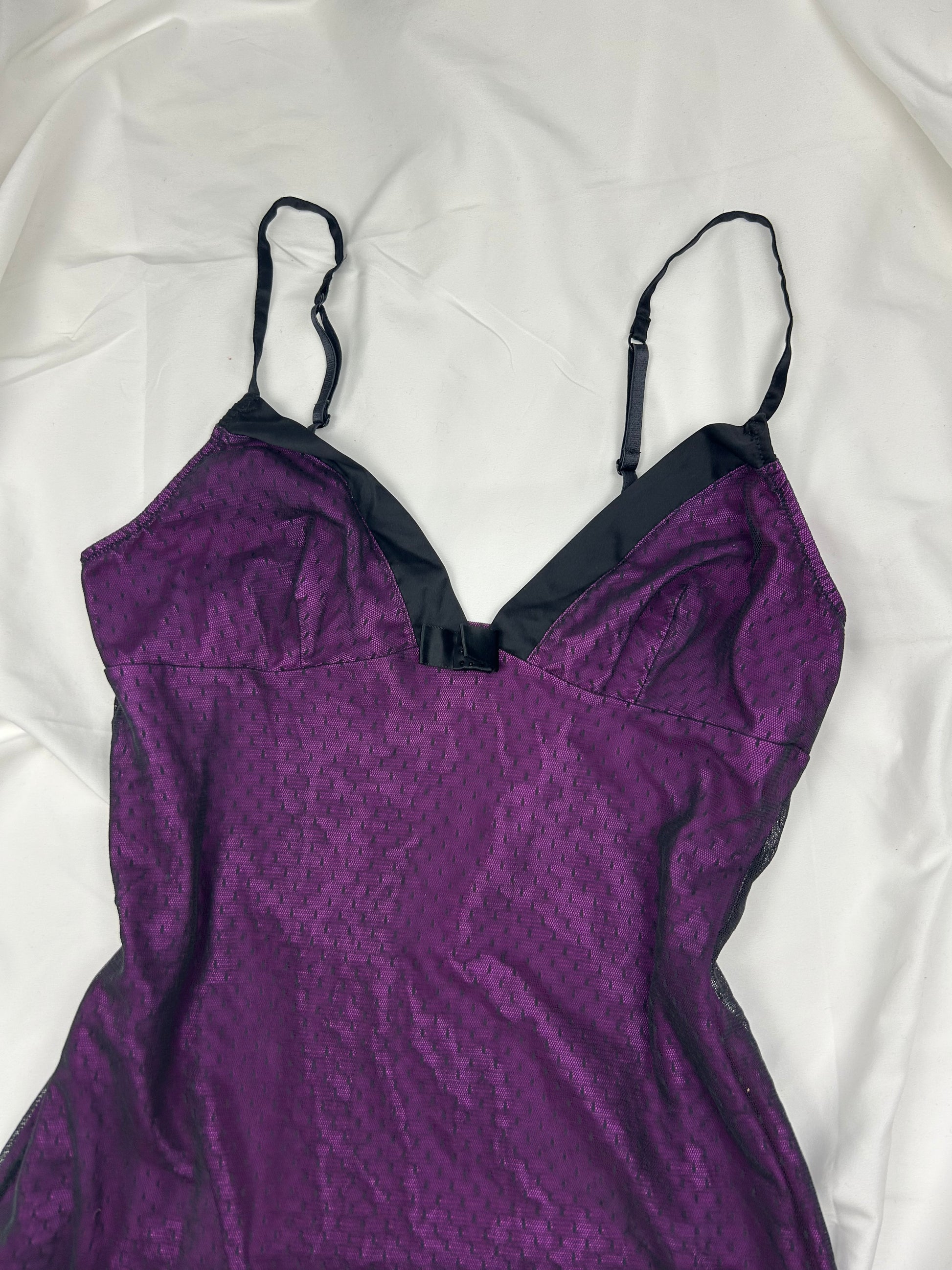 Purple & black mesh lined  babydoll mini dress (M/L)