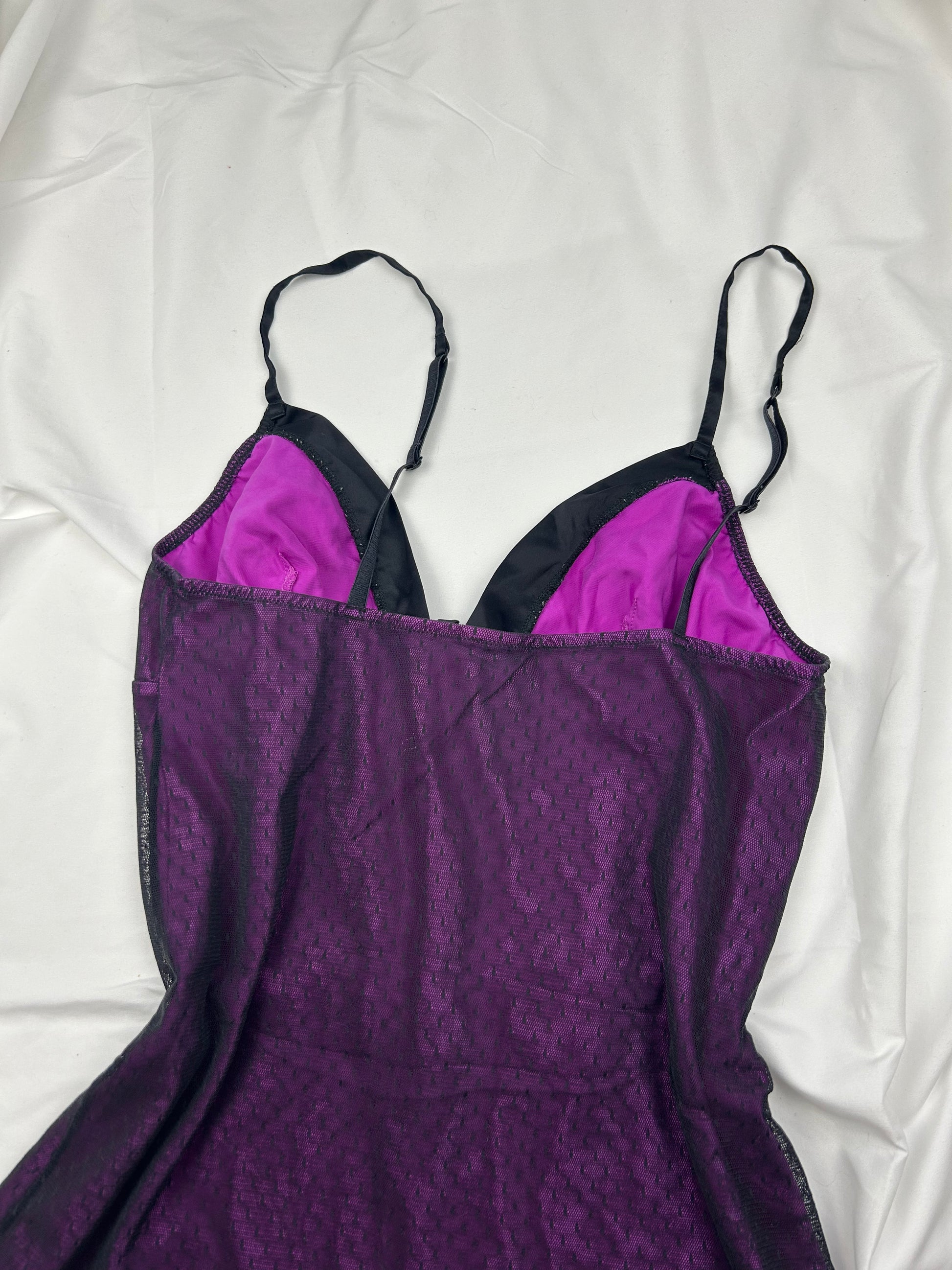 Purple & black mesh lined  babydoll mini dress (M/L)