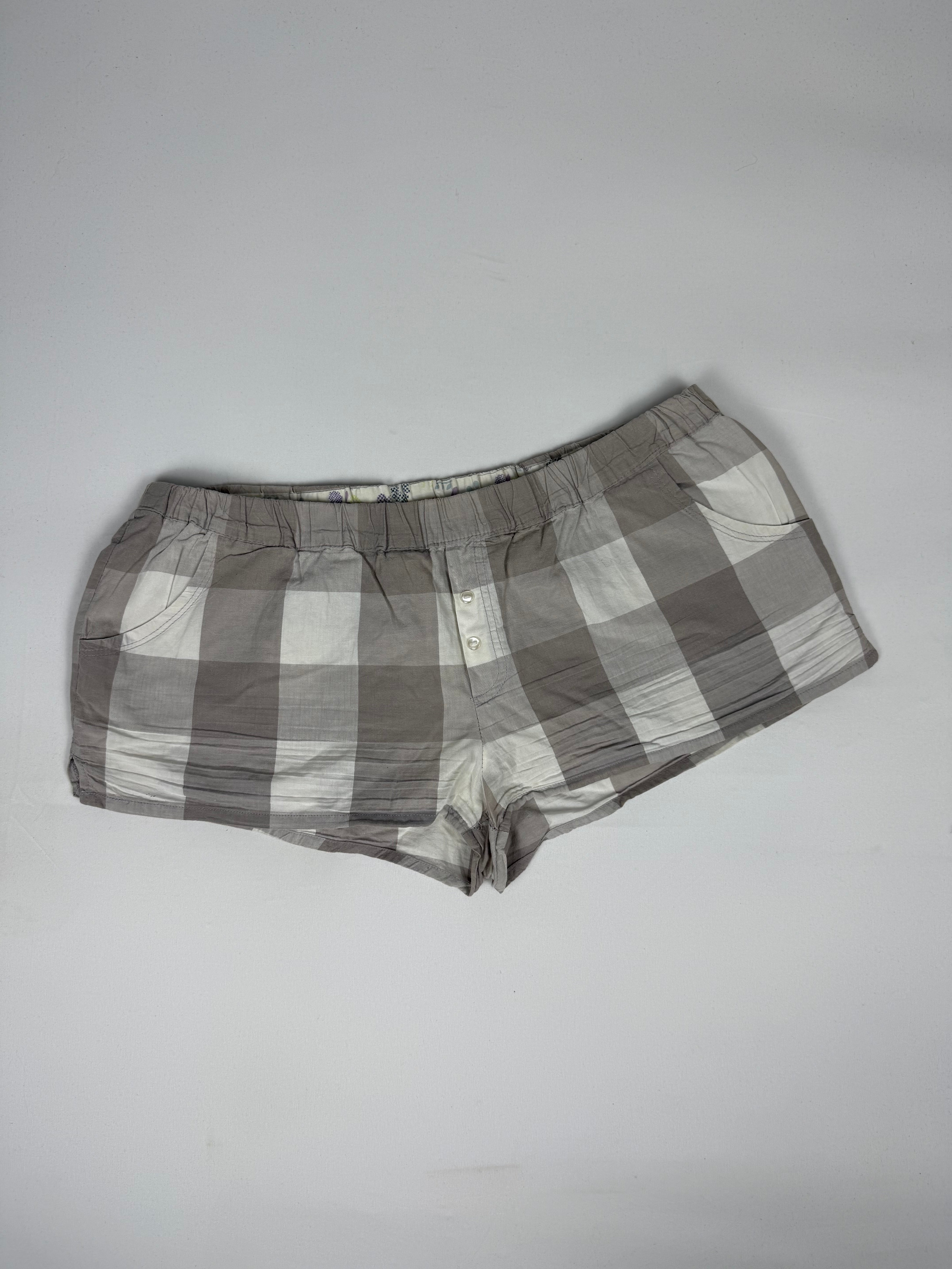 Beige cotton check print mini short (XL)