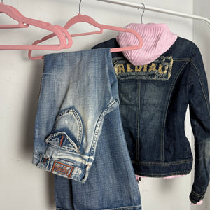 Navy blue zip up biker jacket (S)