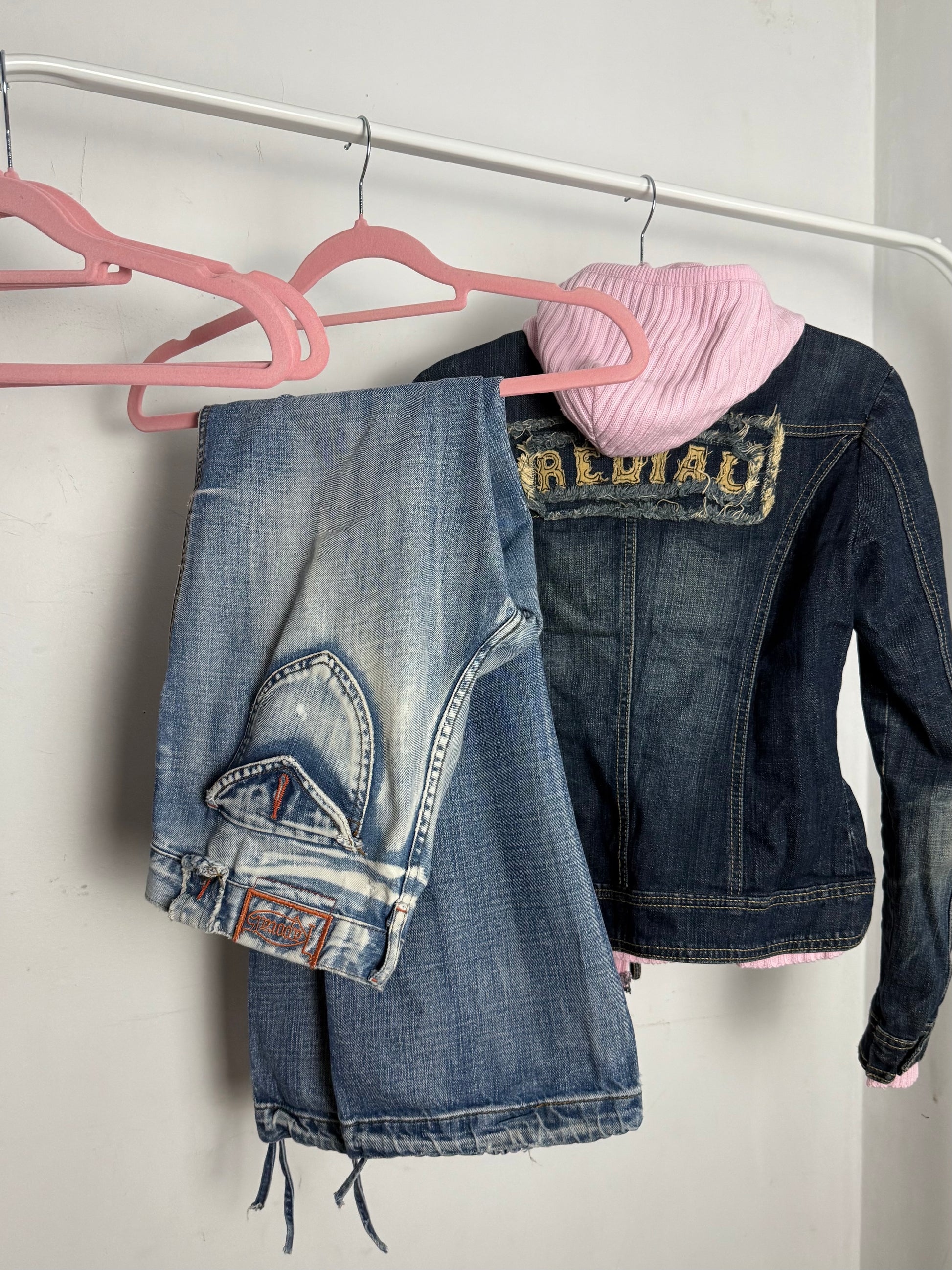 Navy blue zip up biker jacket (S)