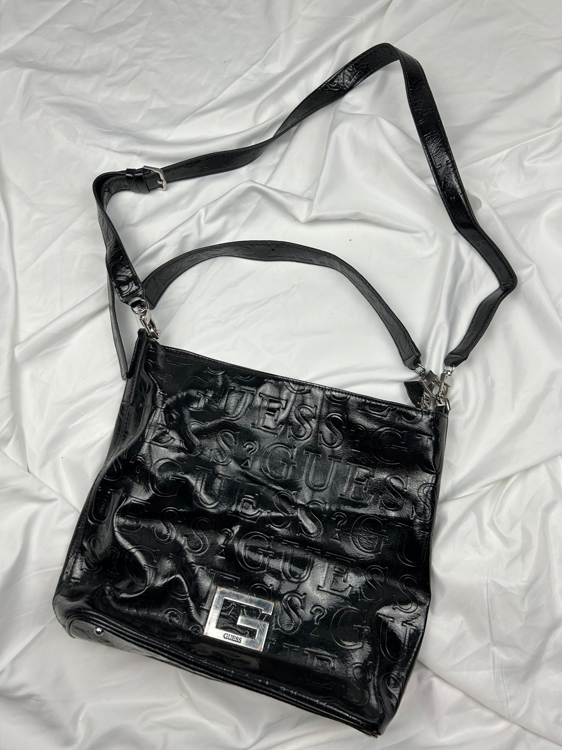 Black pvc leather uni besace shoulder crossbody bag