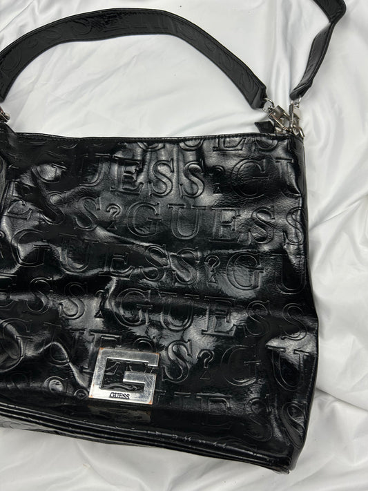 Black pvc leather uni besace shoulder crossbody bag