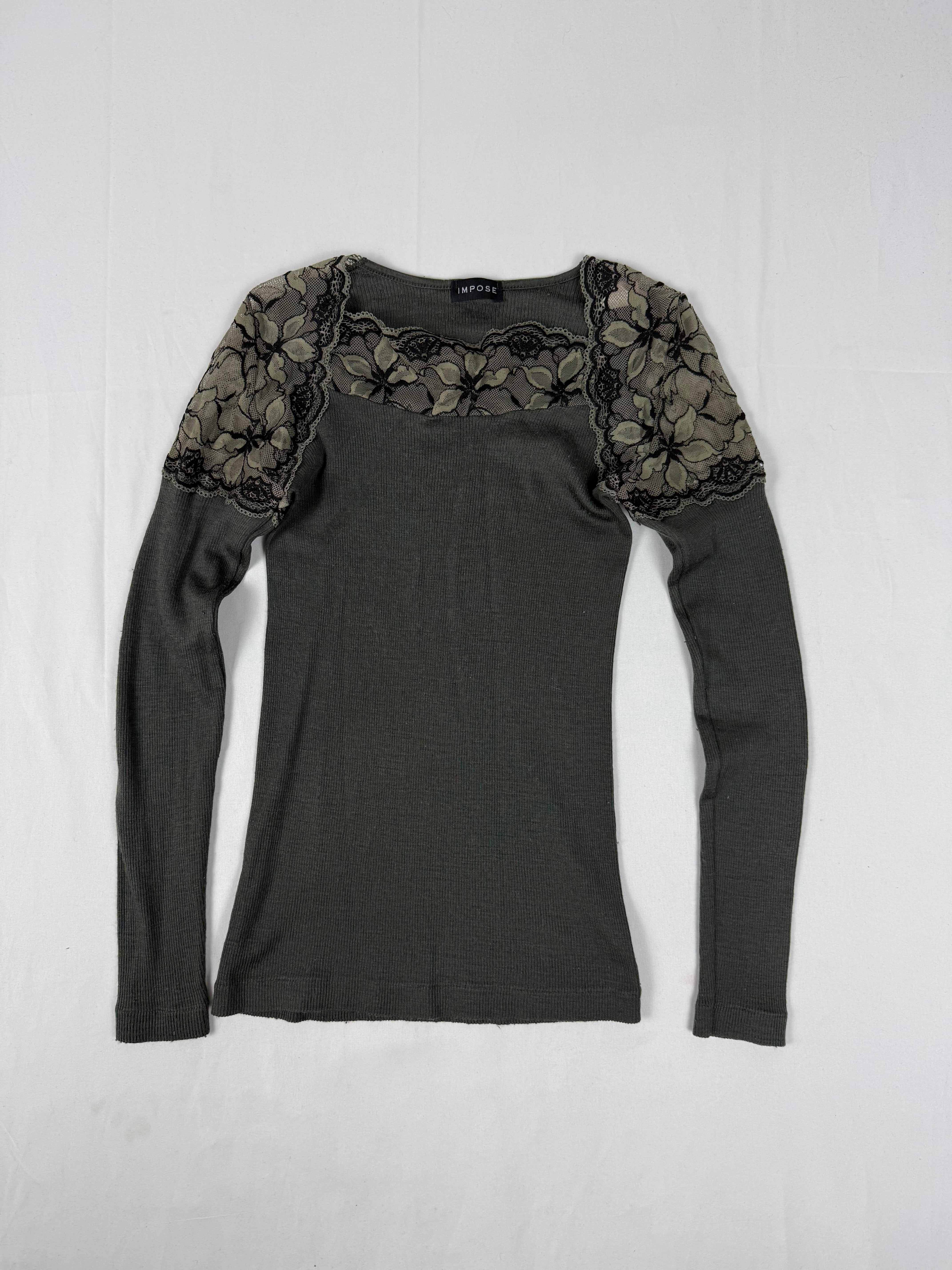 Khaki ribbed long sleeves top (S)