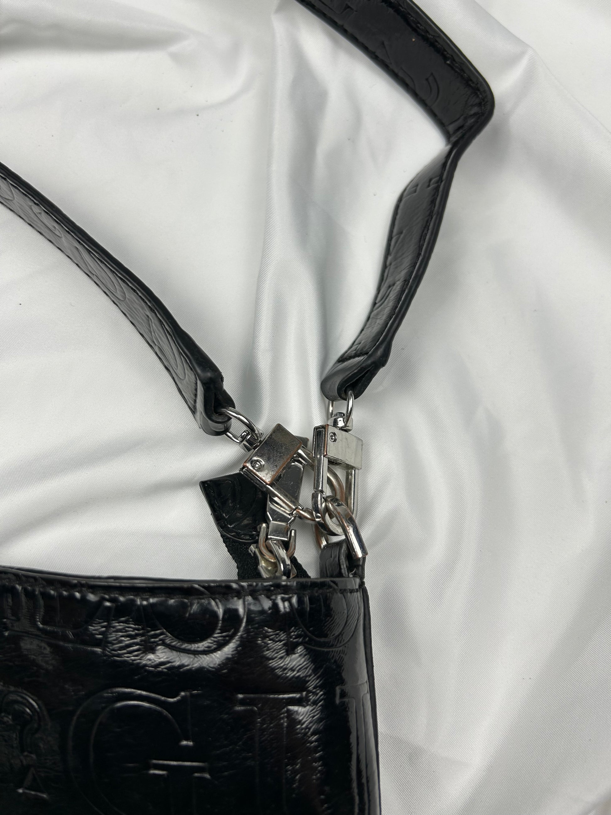 Black pvc leather uni besace shoulder crossbody bag