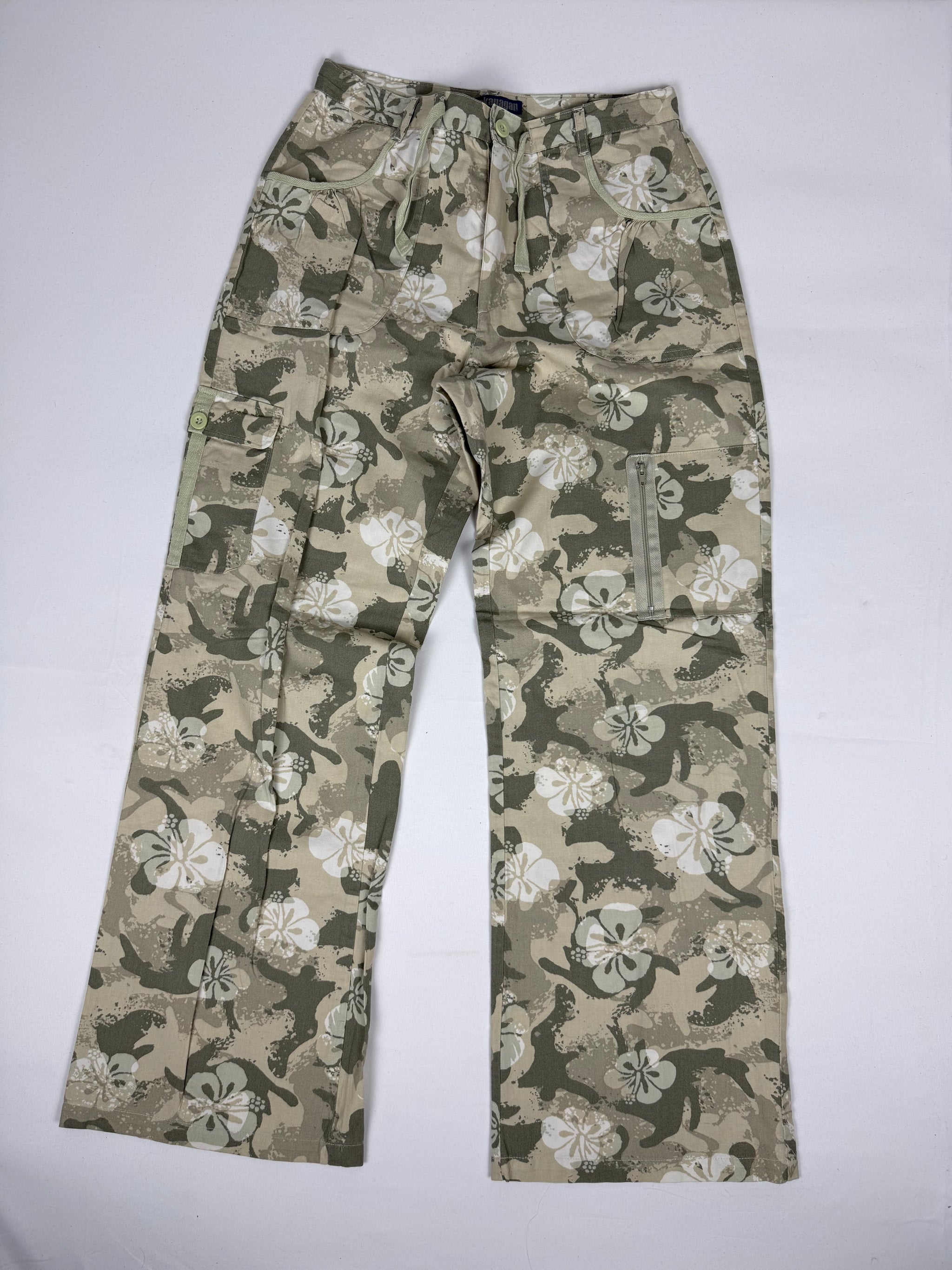 Khaki floral camo print baggy pants (S)