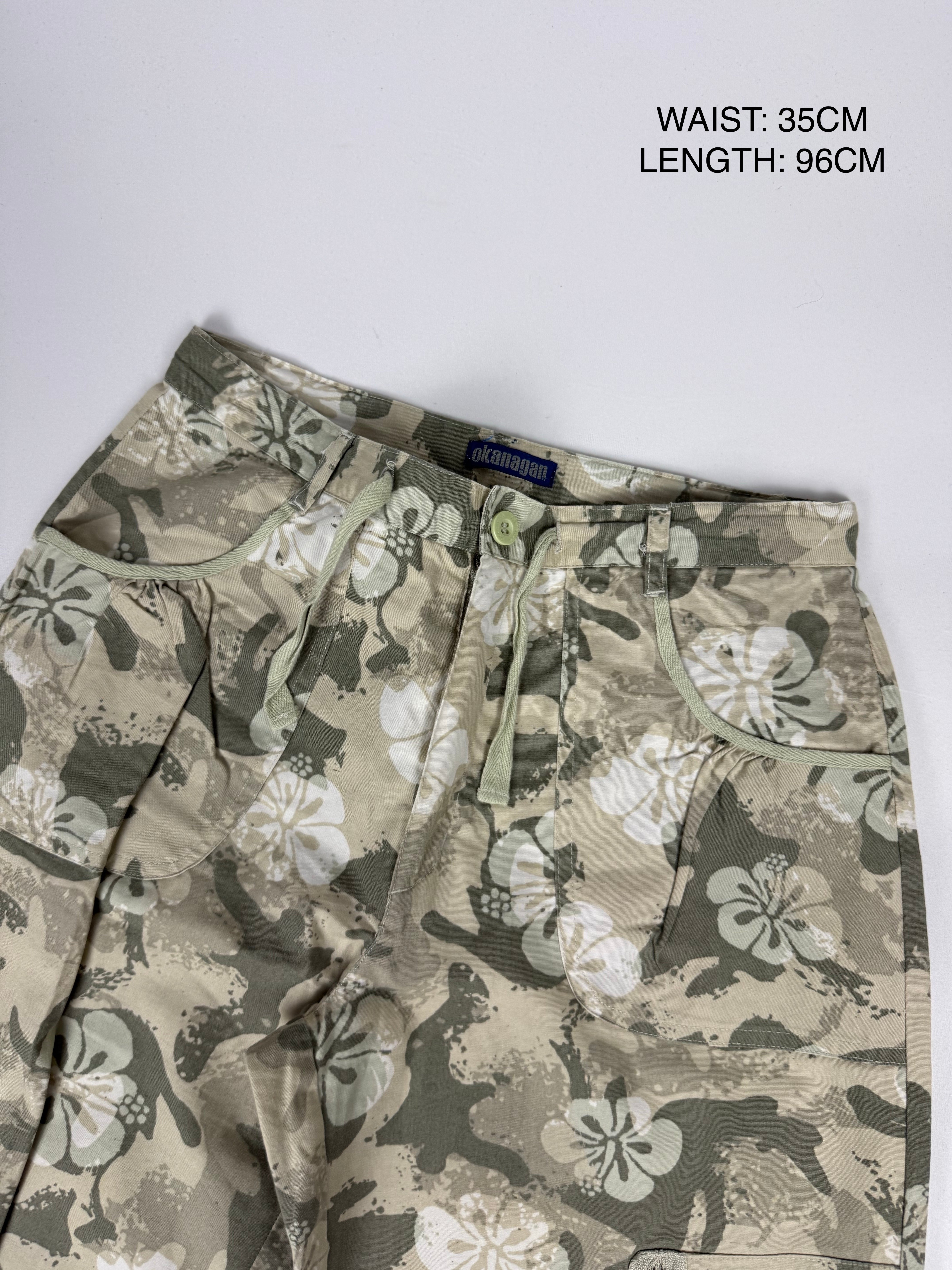 Khaki floral camo print baggy pants (S)