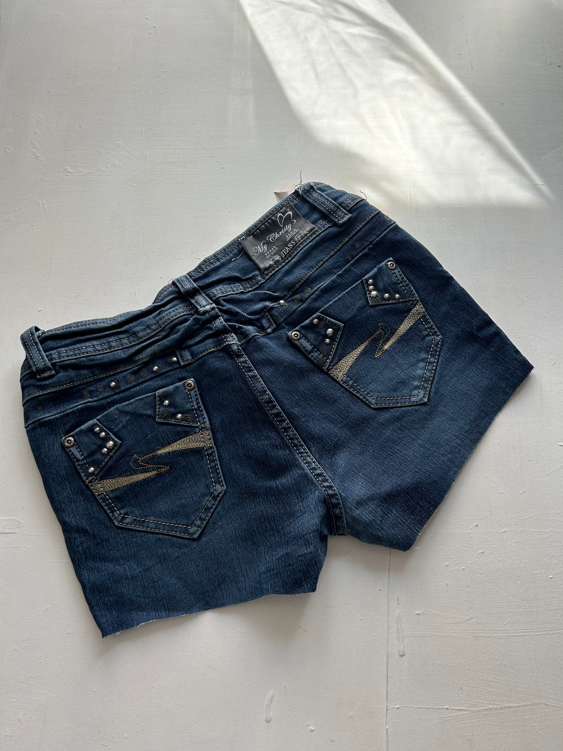 Navy denim low rise mini /micro short (S)