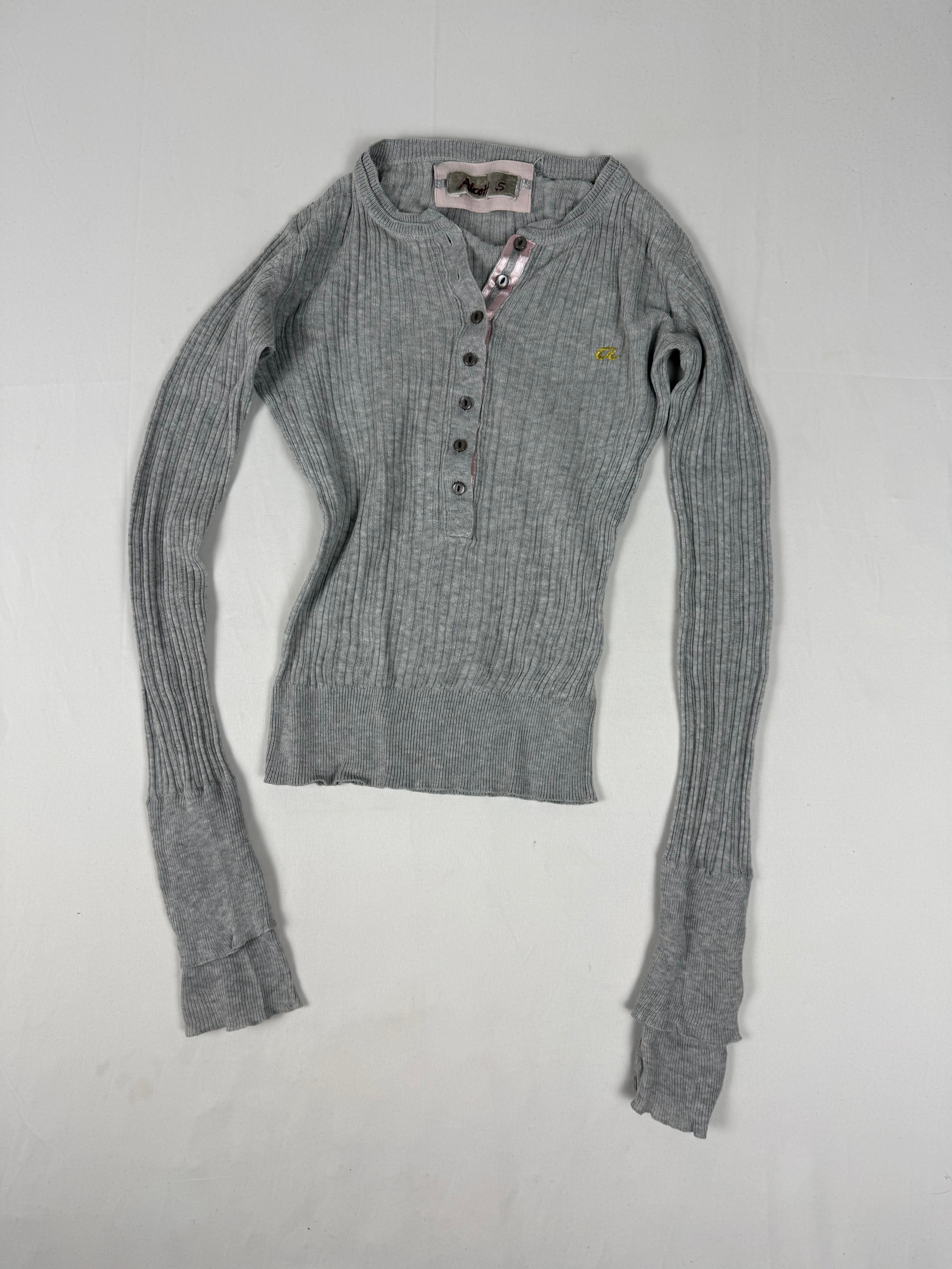 Grey cotton tight fit long sleeves top (S)