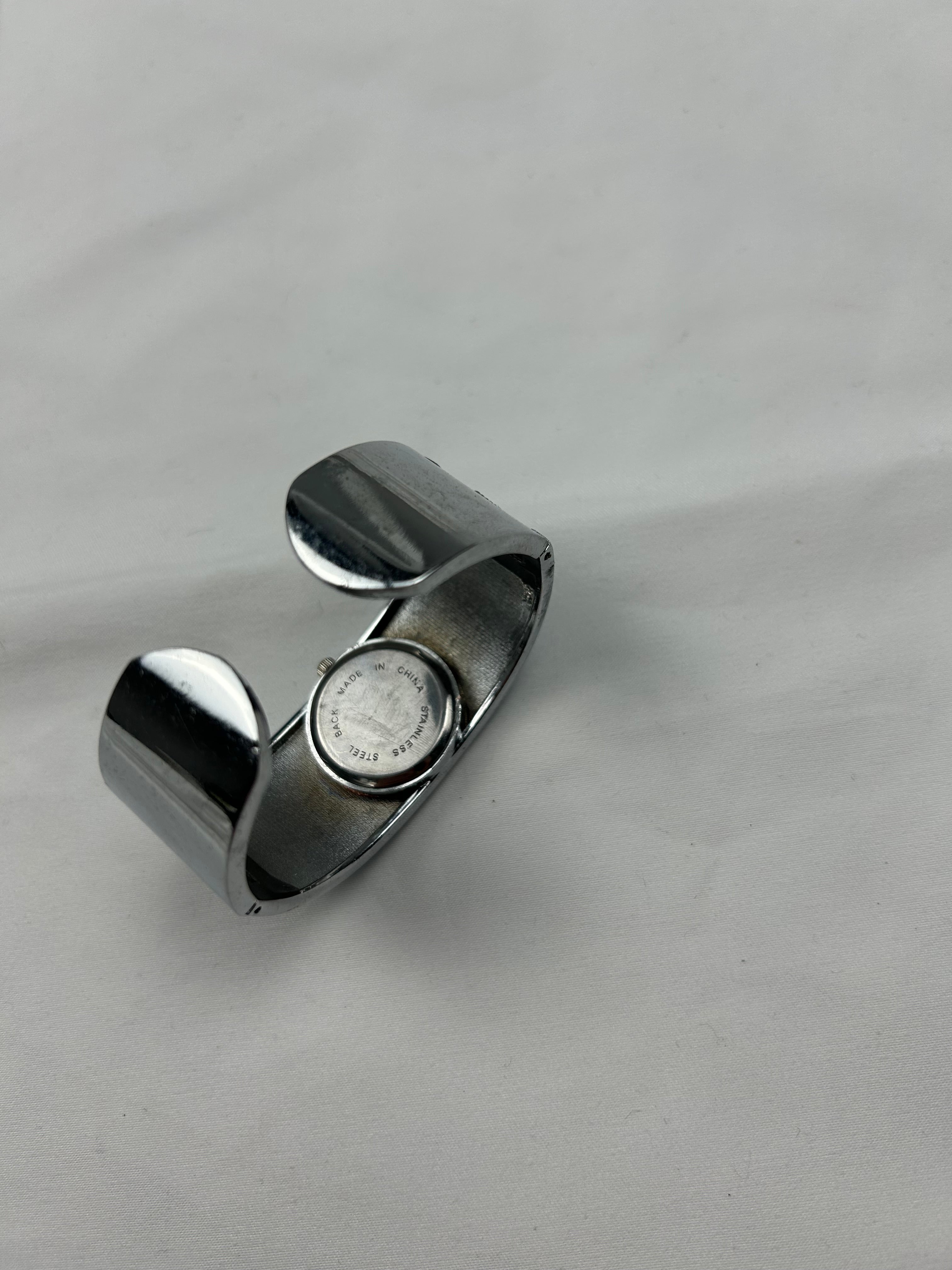 Vintage silver & blue inox bangle bracelet watch jewelry