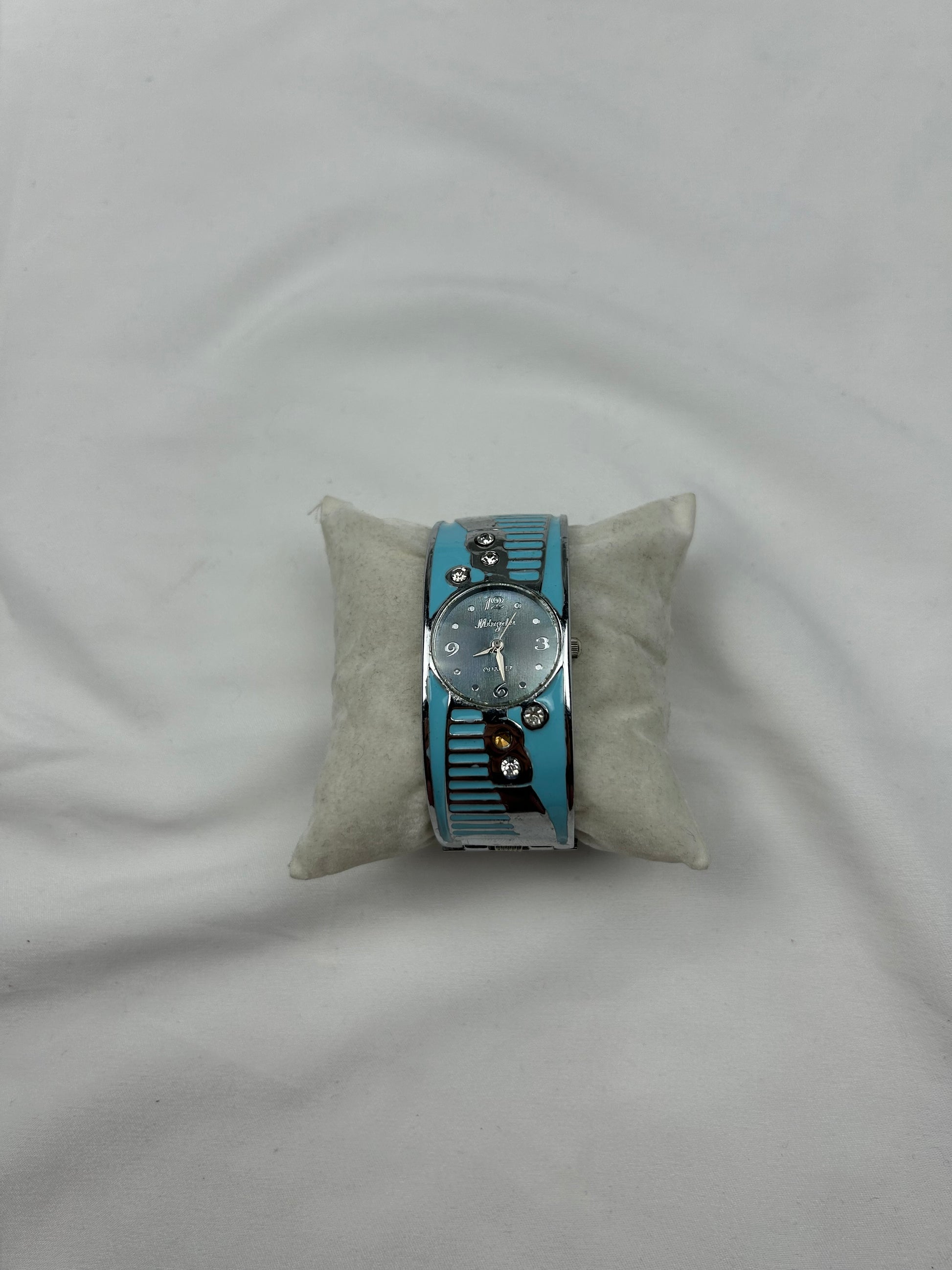 Vintage silver & blue inox bracelet watch jewelry