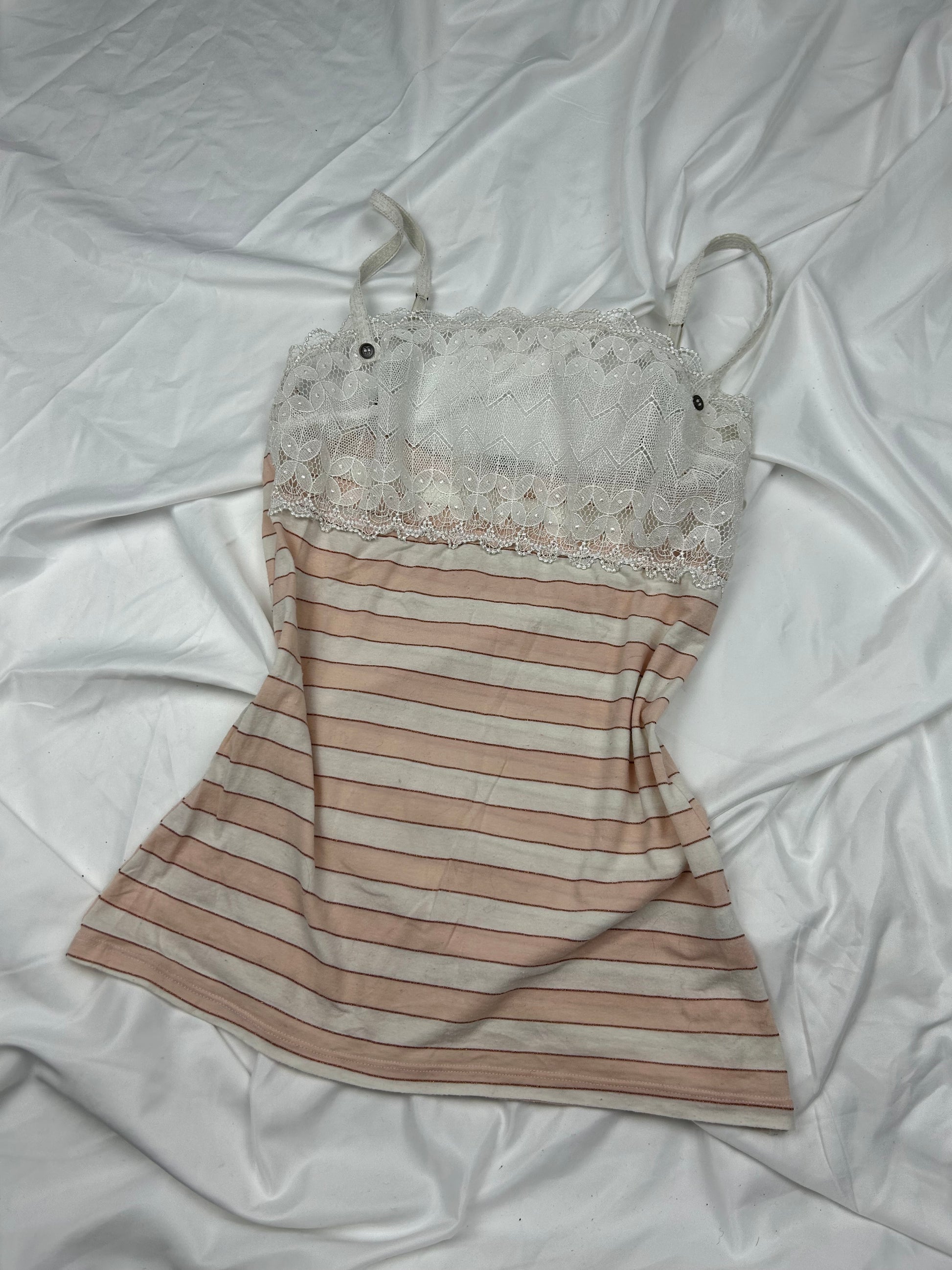 Beige striped lace detail cami top (S/M)