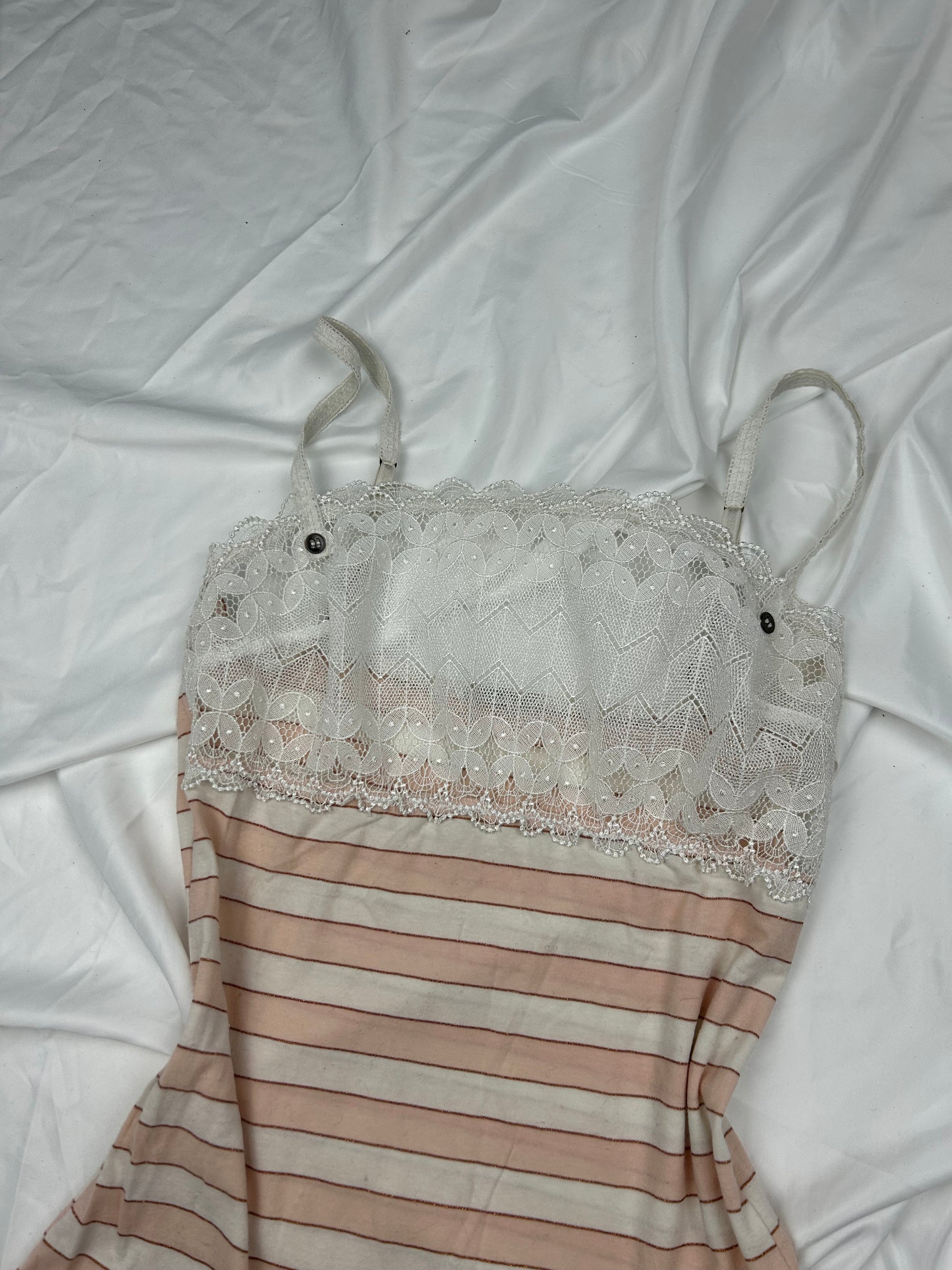 Beige striped lace detail cami top (S/M)