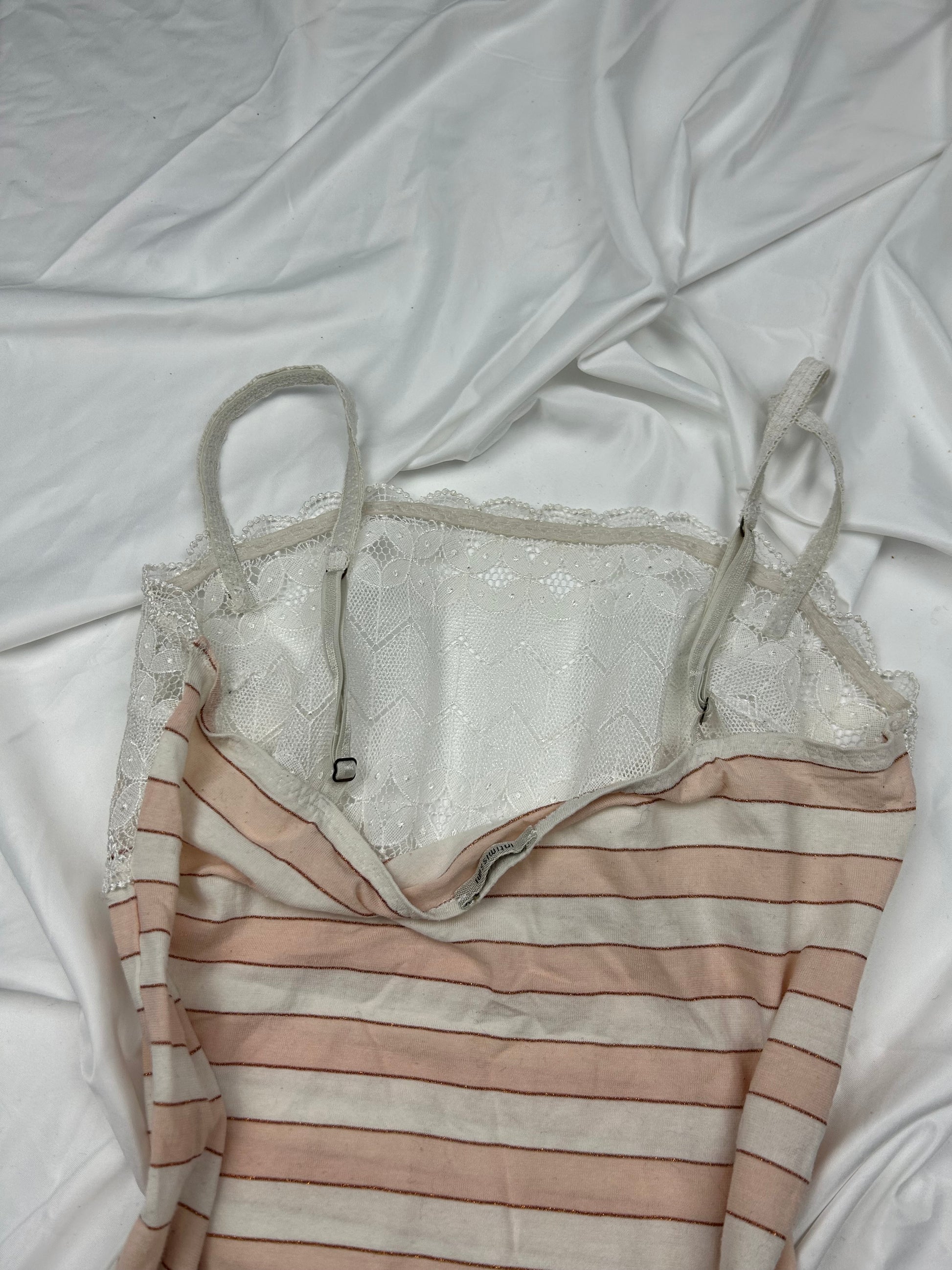 Beige striped lace detail cami top (S/M)