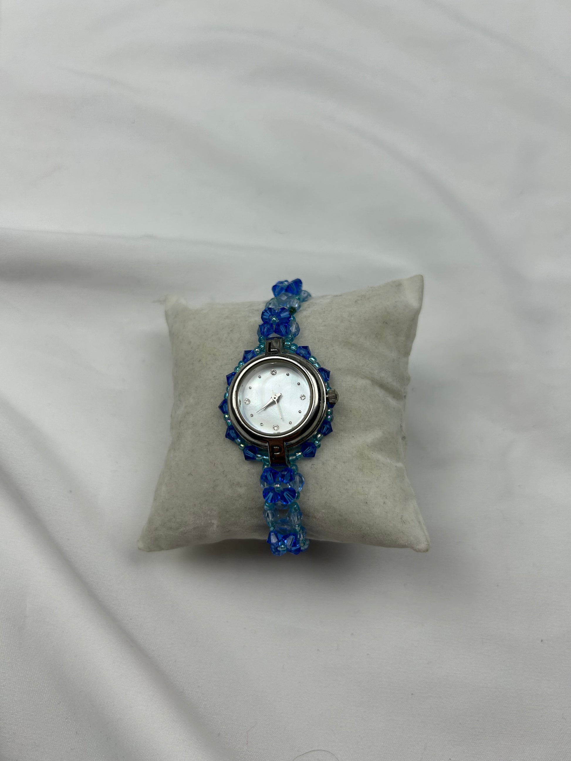 Vintage blue pearls inox bracelet watch jewelry
