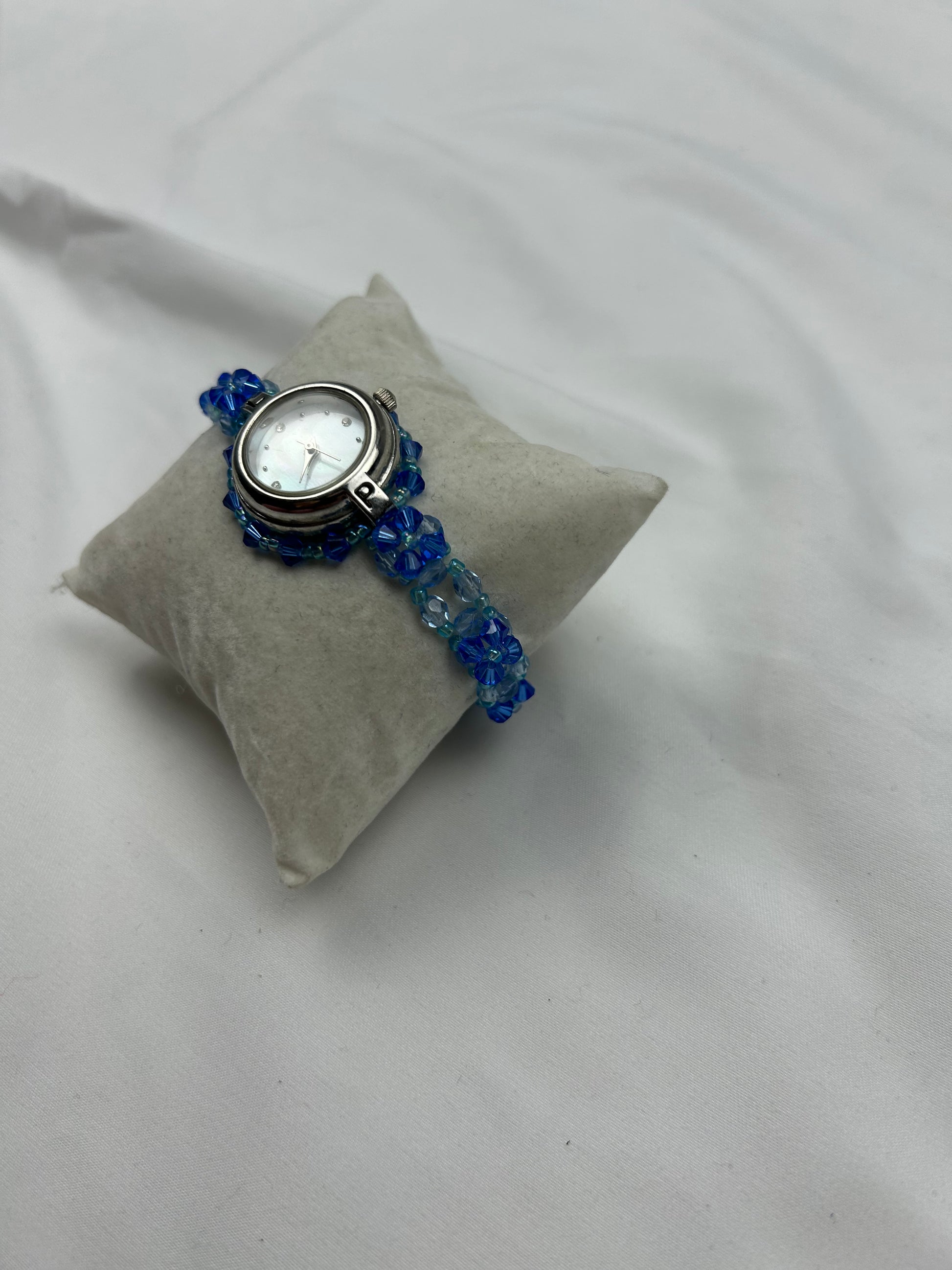 Vintage blue pearls inox bracelet watch jewelry