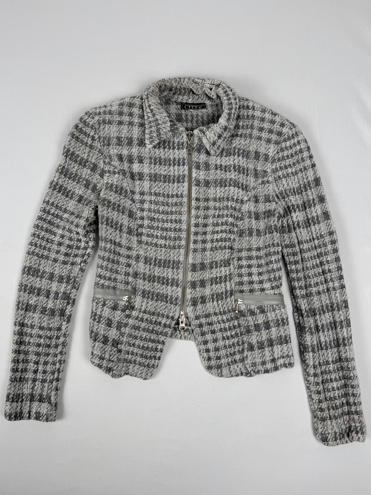 Grey check print blazer jacket (S)
