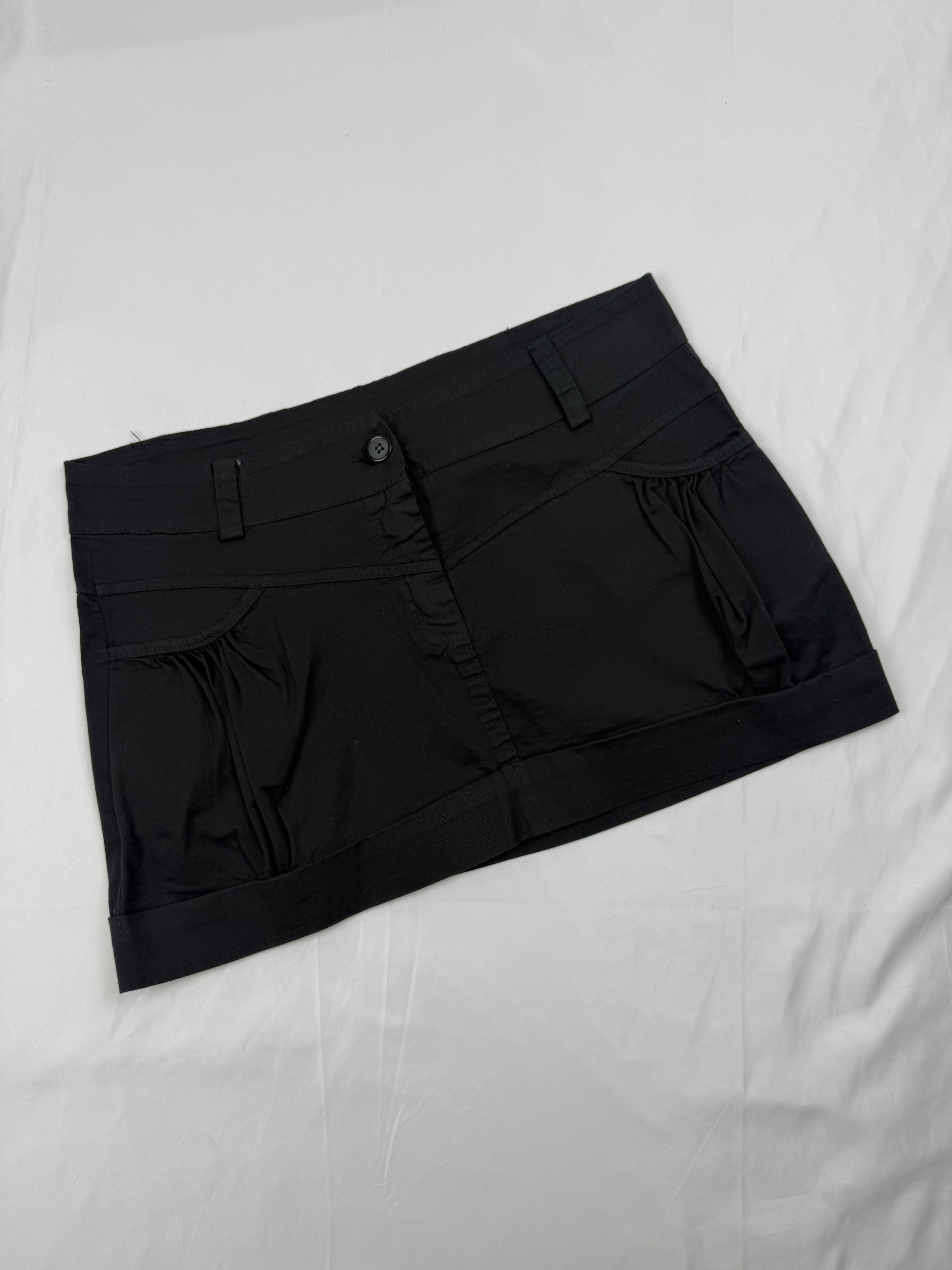 Black cotton low rise mini skirt (S)