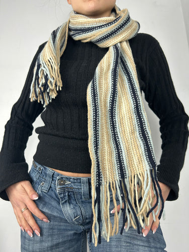 Cream striped knitted scarf