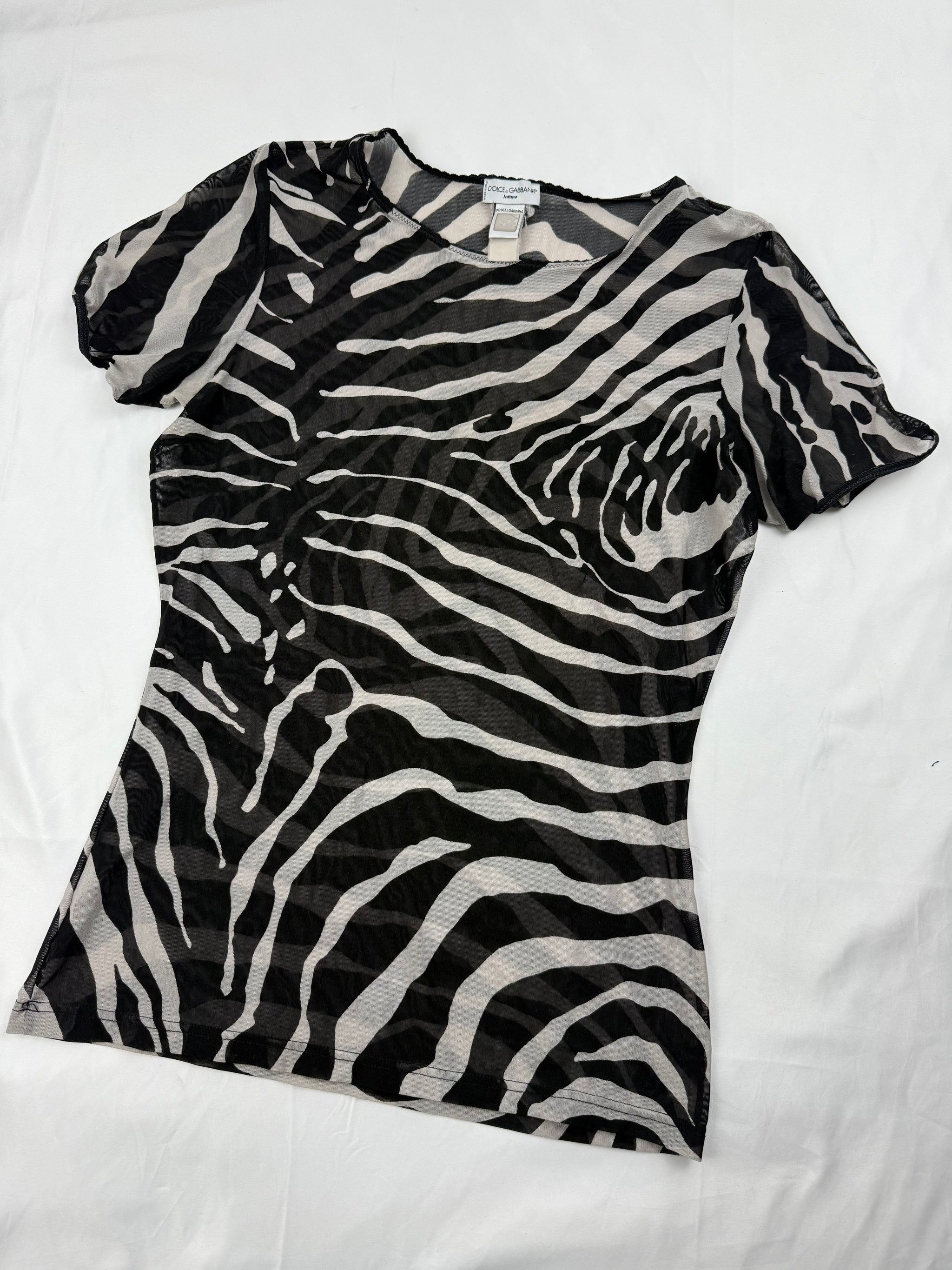 Zebra print mesh see trough tee (S/M)