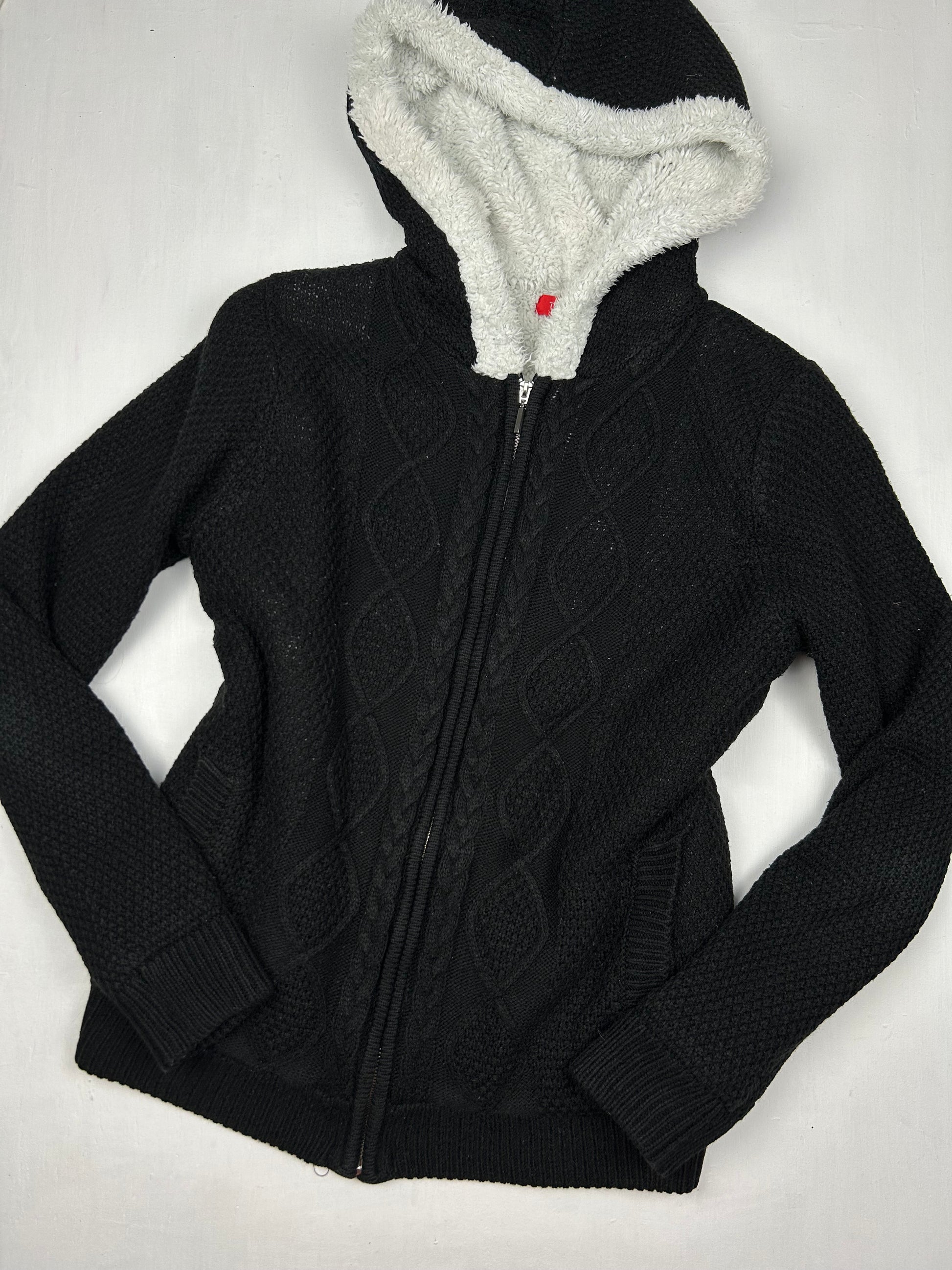 Black inside faux fur fleece zip up hoodie jacket (S/M)