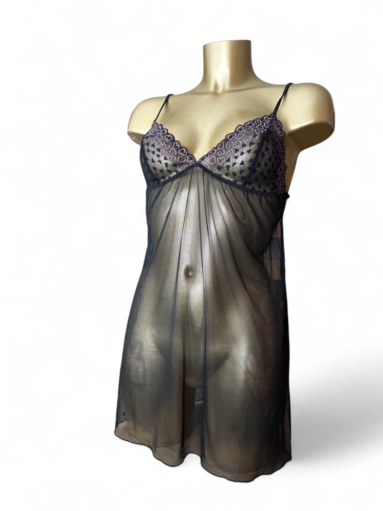 Black mesh see trough babydoll mini dress (S)