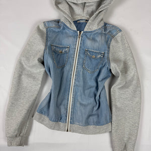 Grey denim hooded  zip up jacket (M)