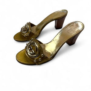 Gold GG buckle square heels mules  (36.5)