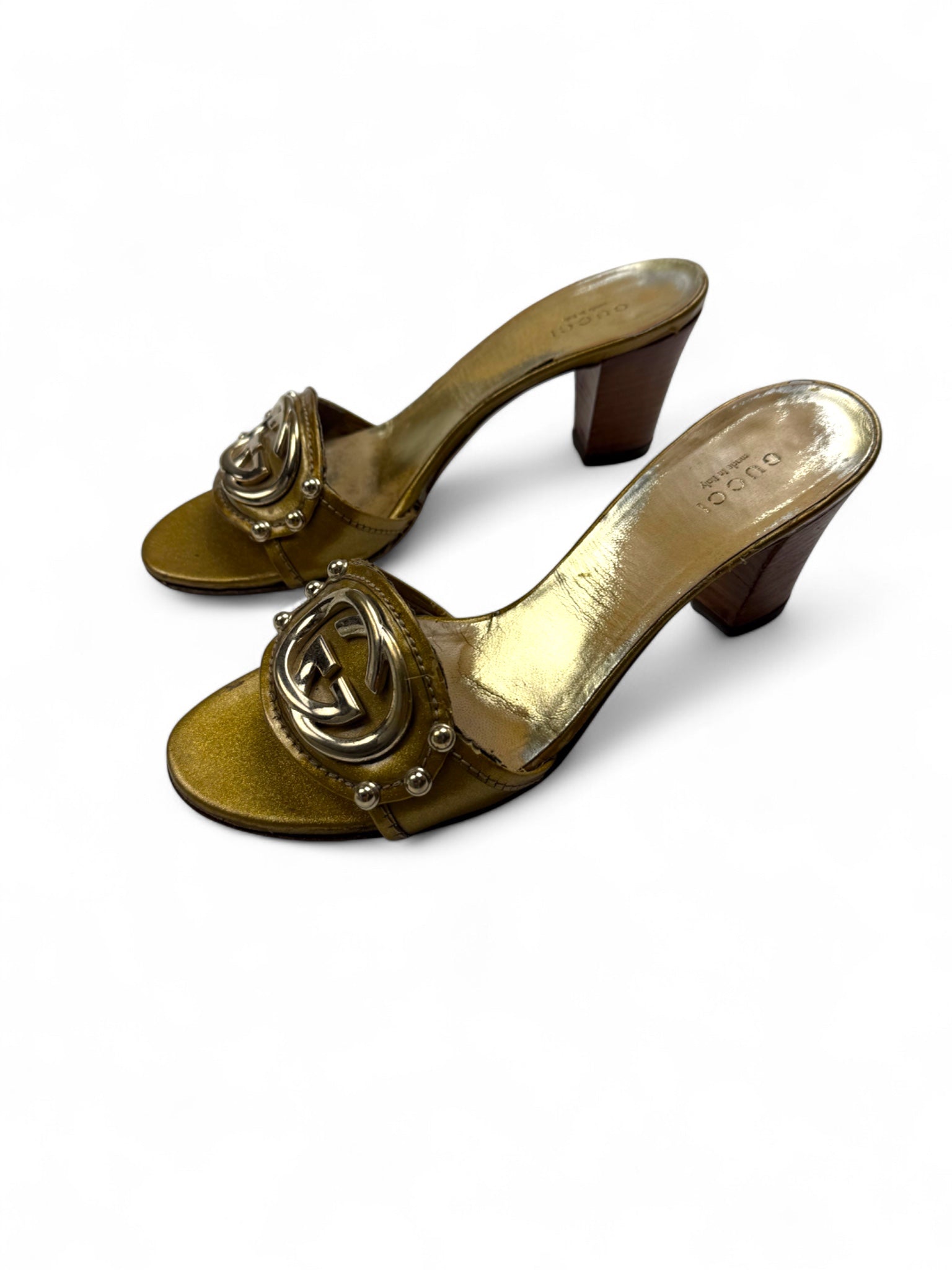 Gold GG buckle square heels mules  (36.5)