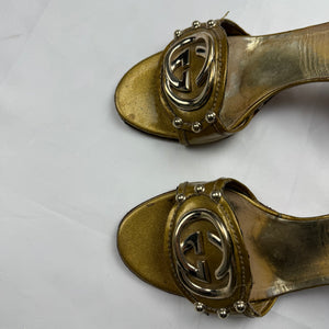 Gold GG buckle square heels mules  (36.5)