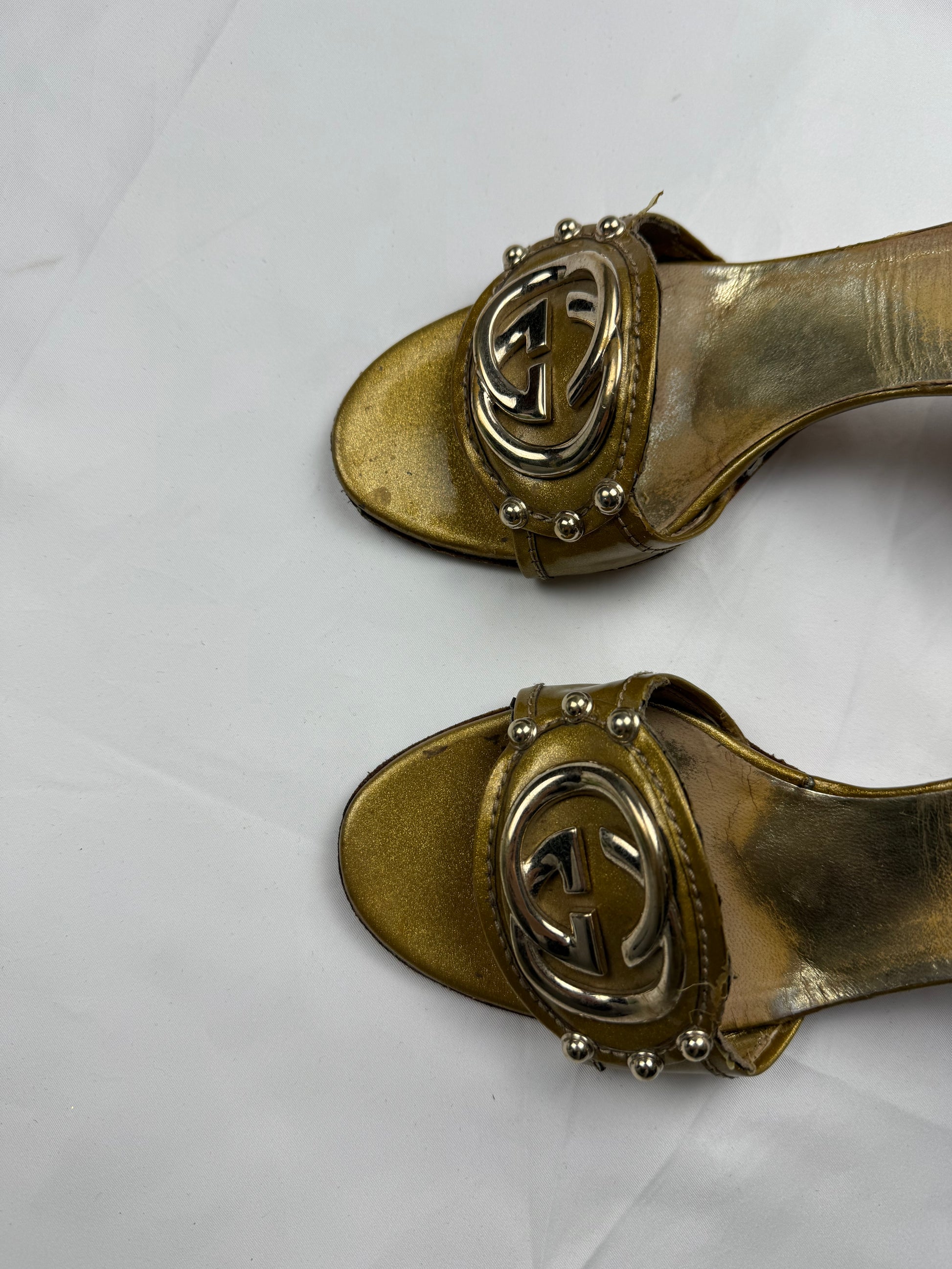 Gold GG buckle square heels mules  (36.5)