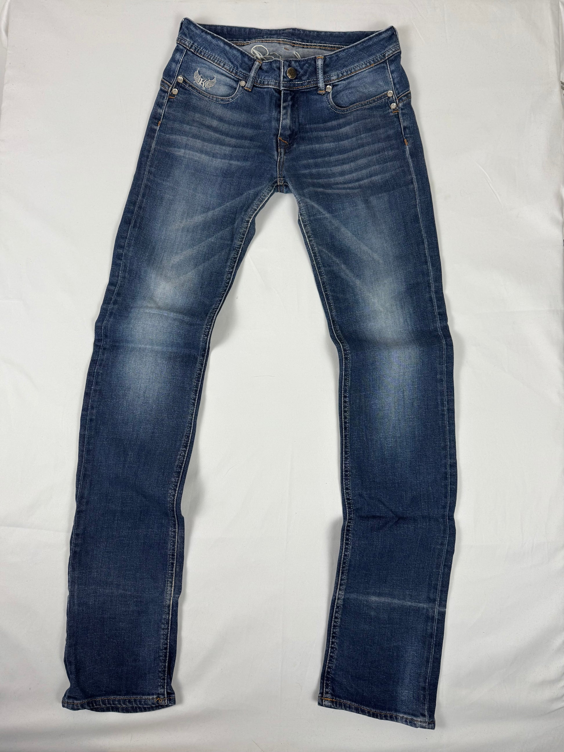 Navy blue denim low rise skinny pants (S)