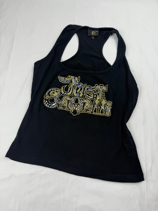 Black cotton embroidered logo tank top (S/M)