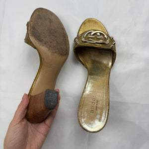 Gold GG buckle square heels mules  (36.5)