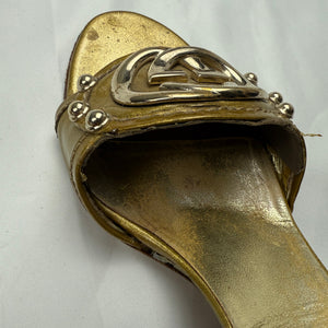 Gold GG buckle square heels mules  (36.5)