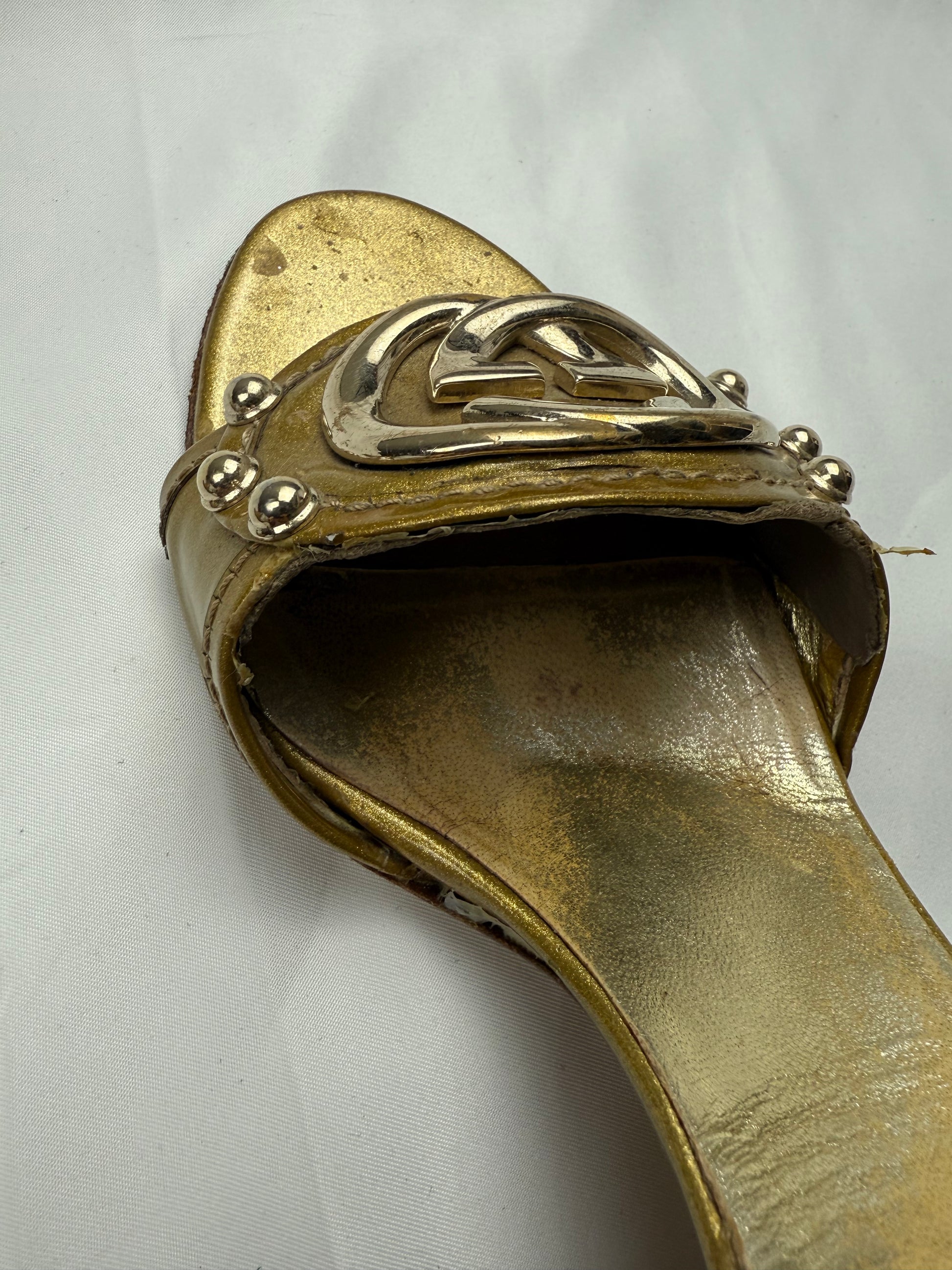 Gold GG buckle square heels mules  (36.5)