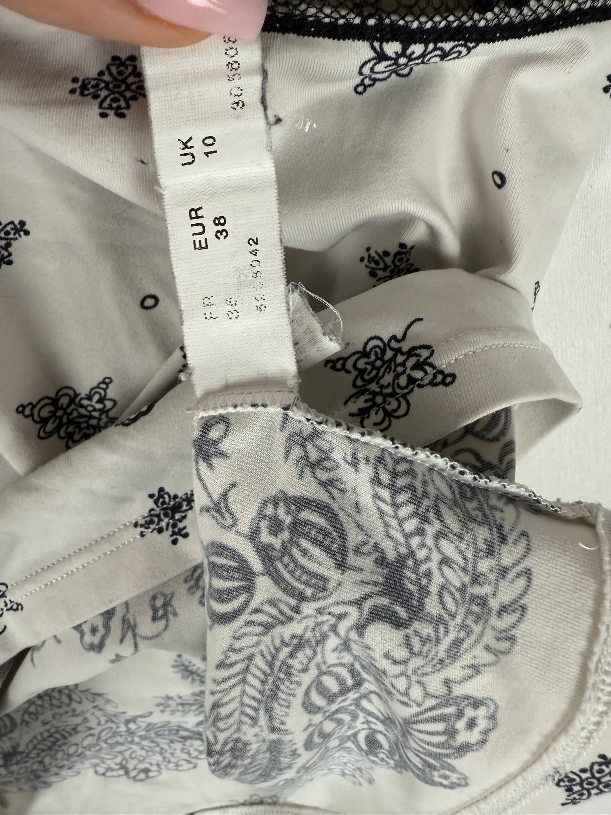 White lycra floral babydoll tight fit cami top (M)