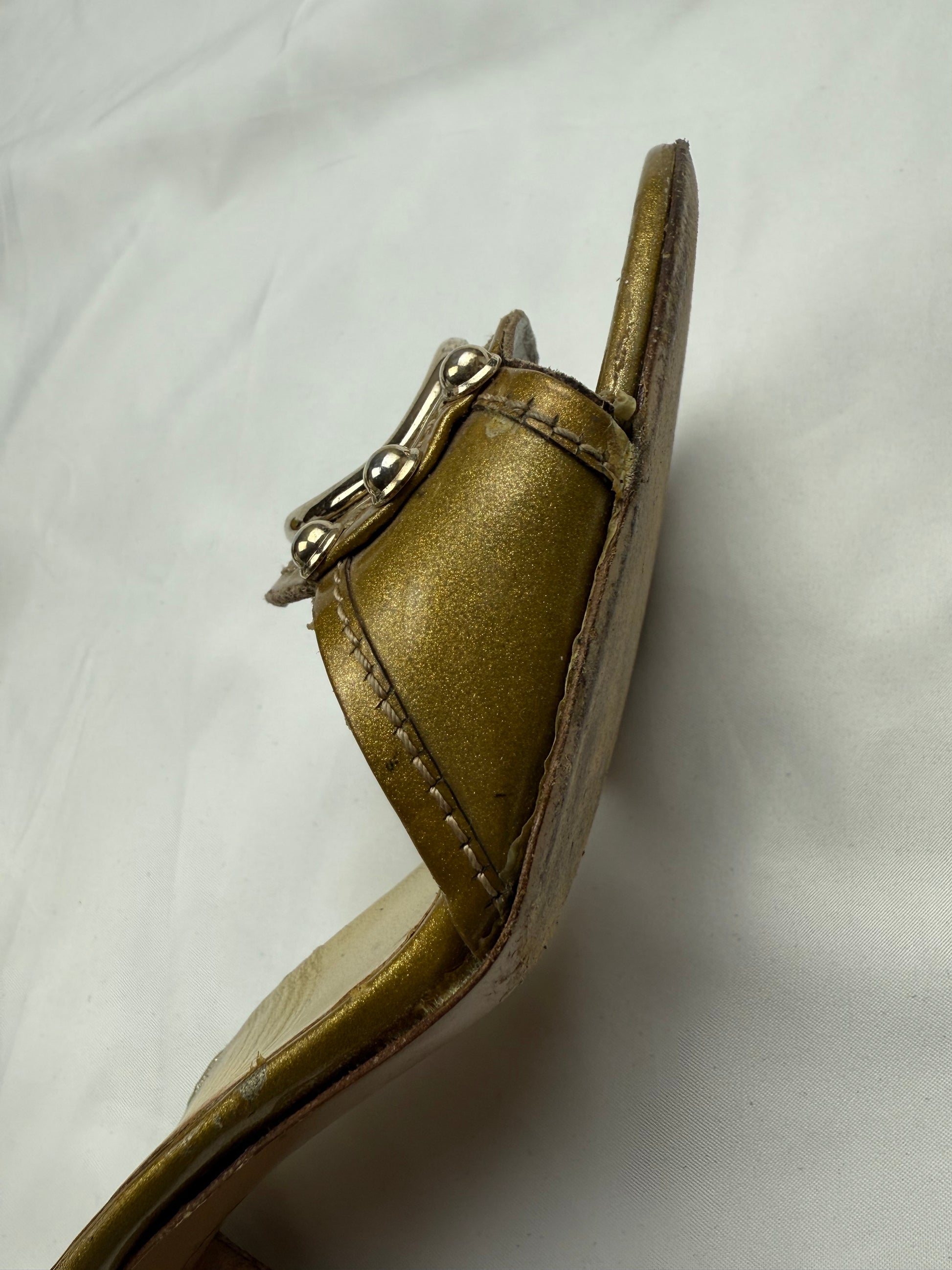 Gold GG buckle square heels mules  (36.5)