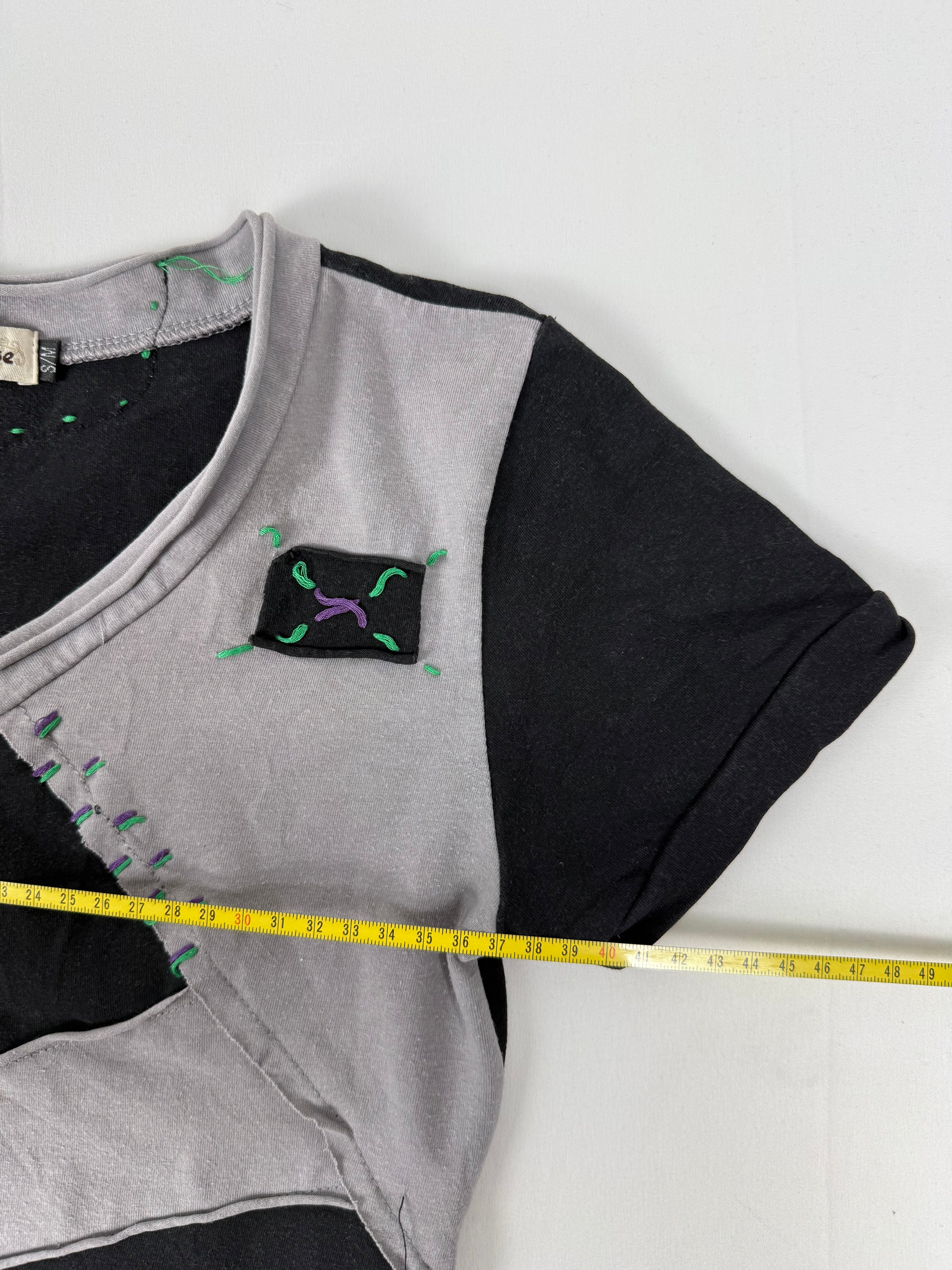 Black patchwork graphic tee (S)