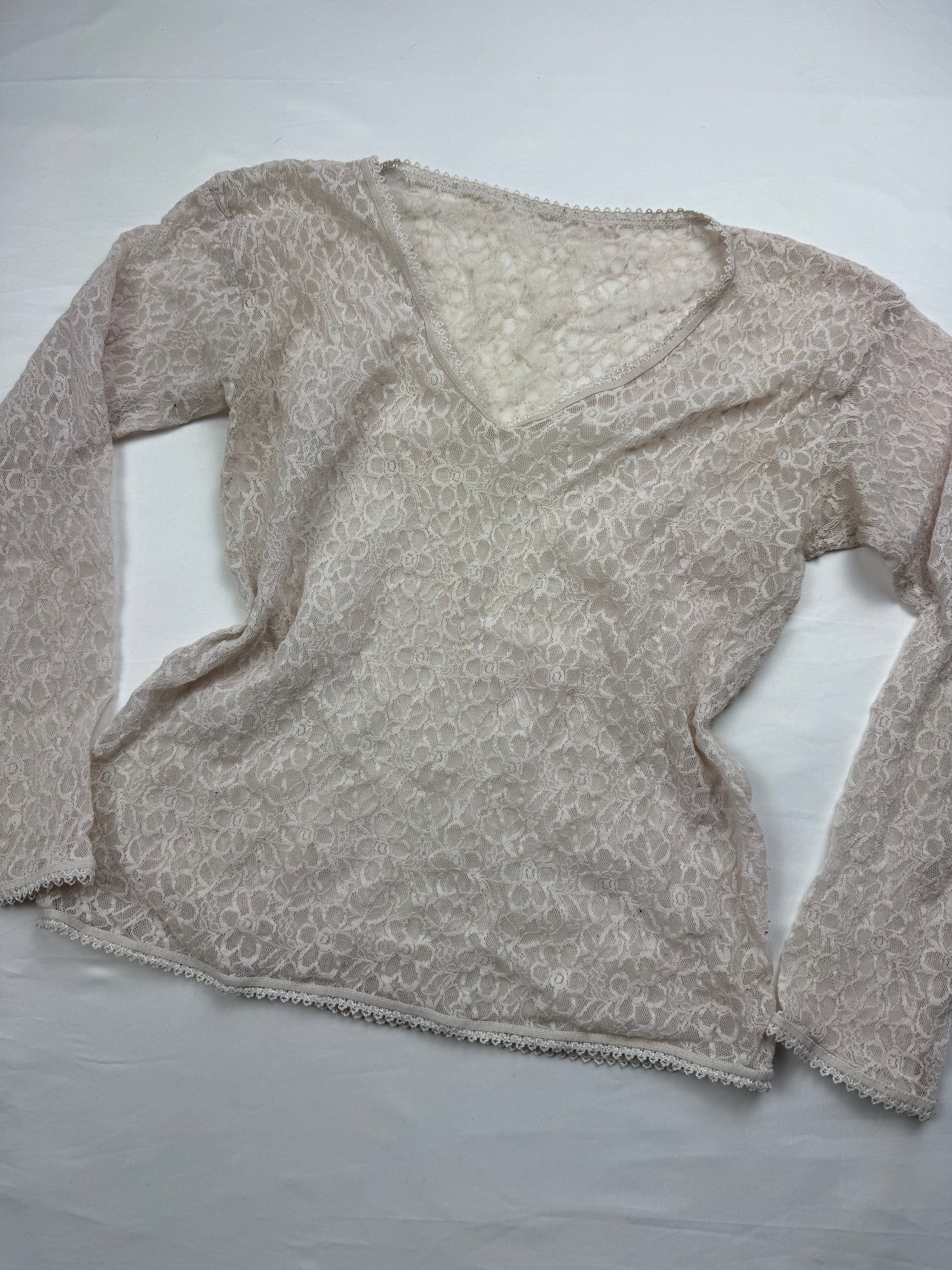 White cream lace see trough tight fit long sleeves top (S/M)